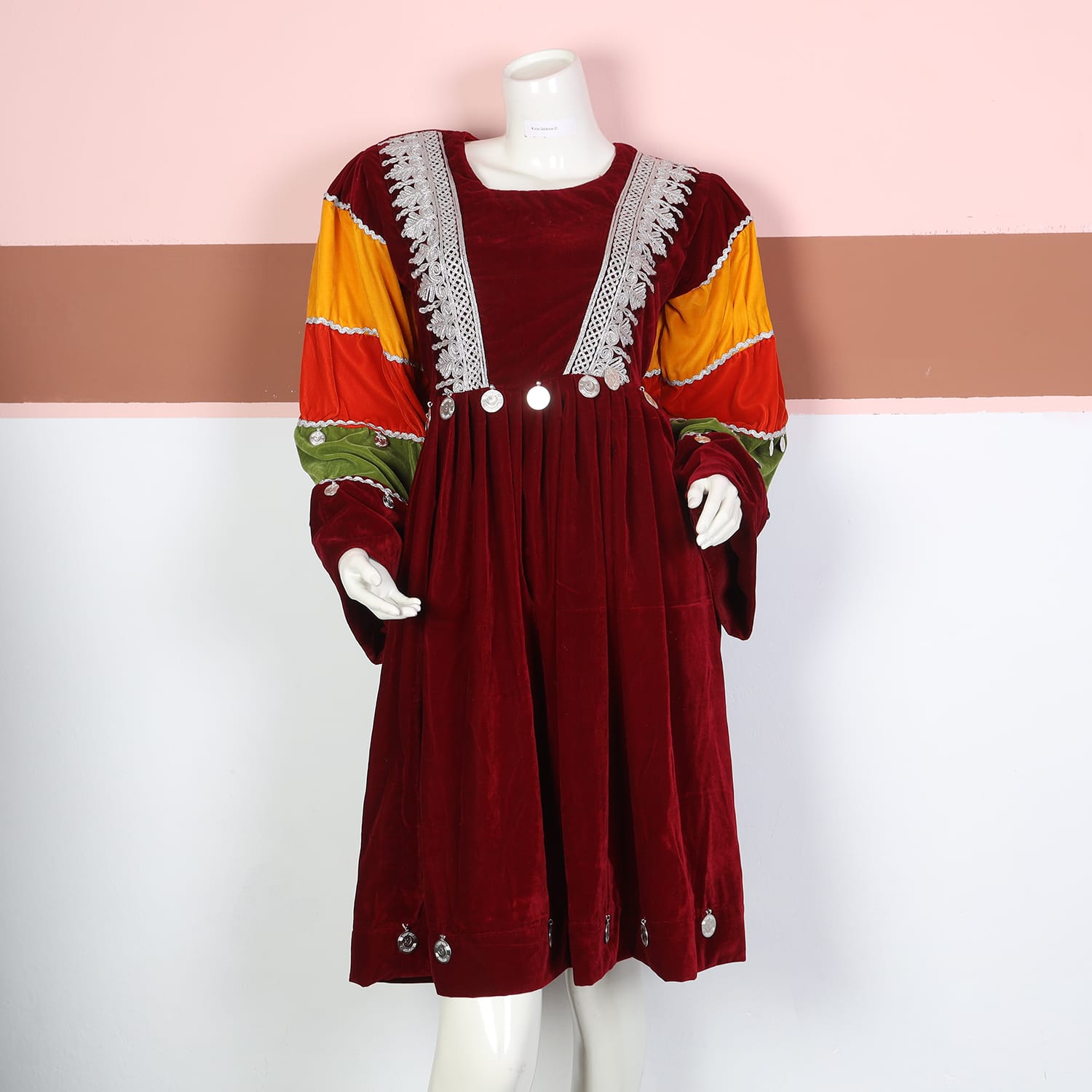 Multicolor Sleeve Maroon Velvet Afghani Dress