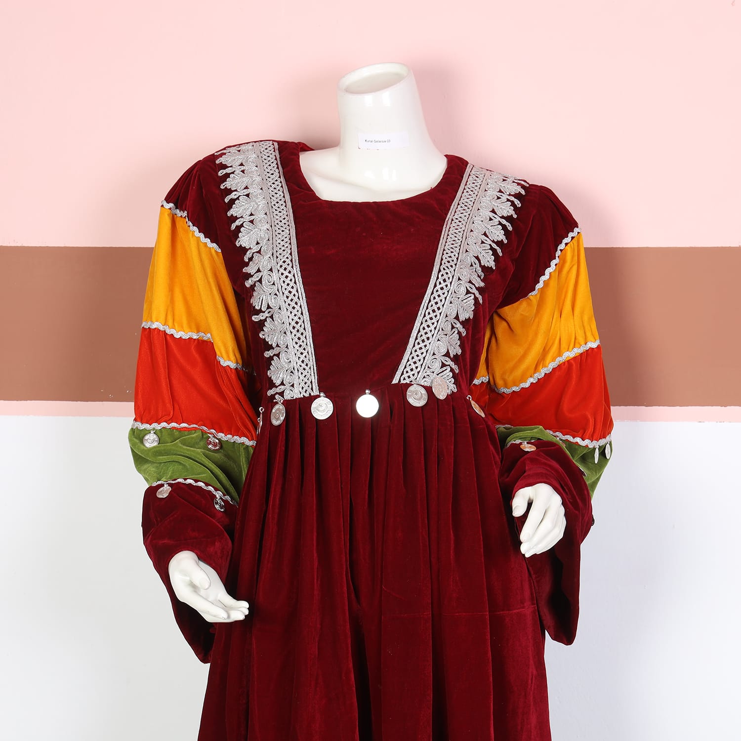 Multicolor Sleeve Maroon Velvet Afghani Dress