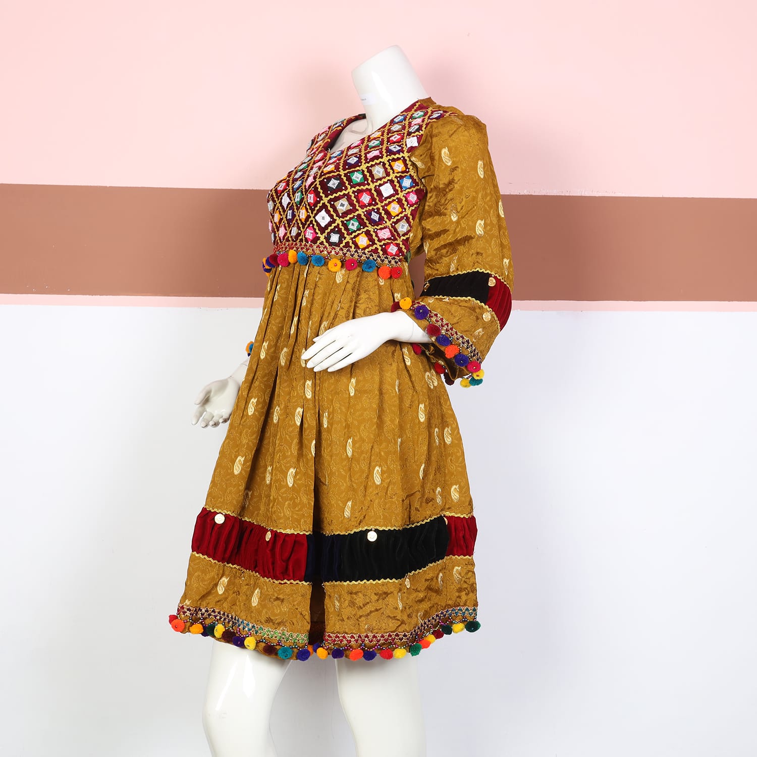 Golden Mustard Traditional Afghani Dress
