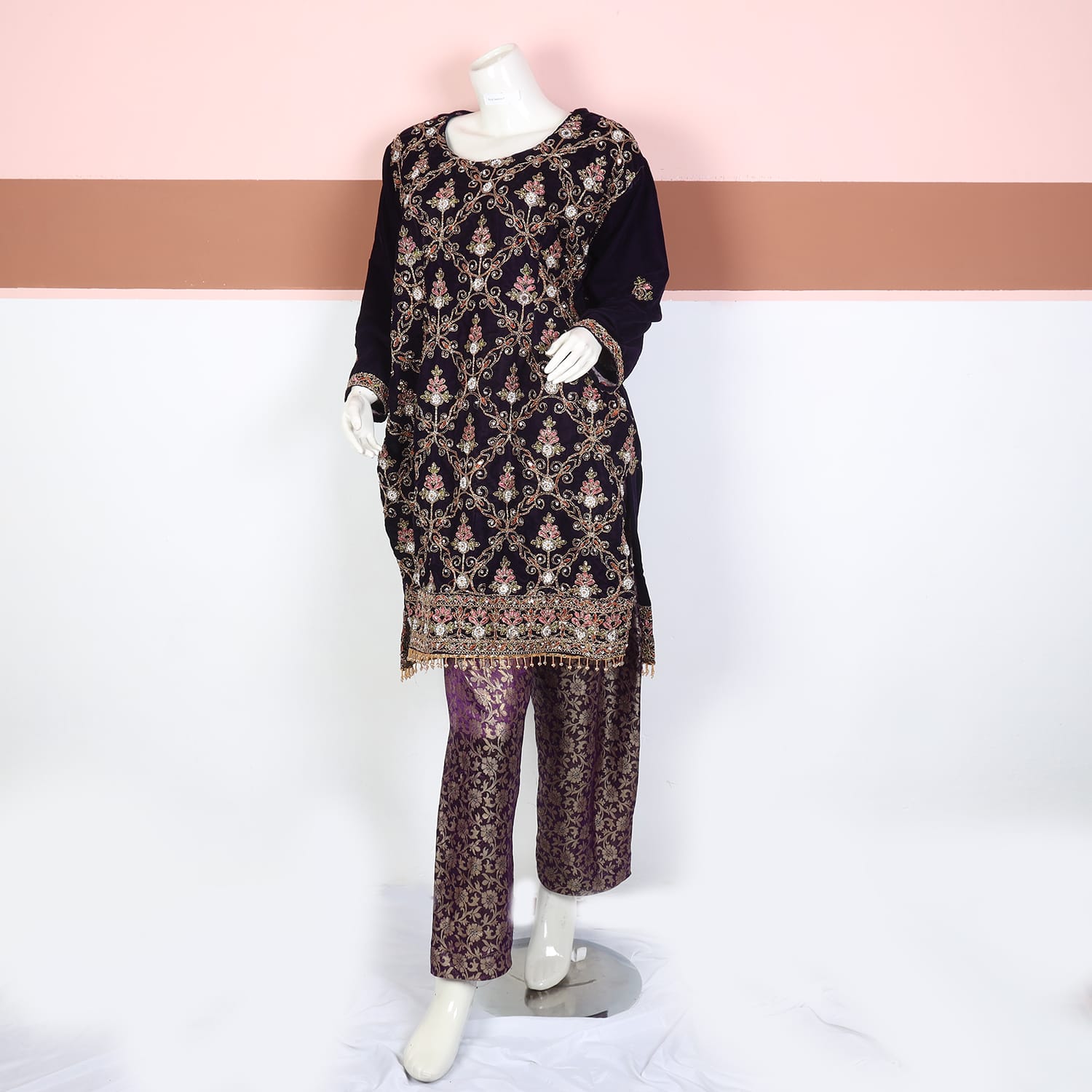 Black & Purple Embroidered Afghani