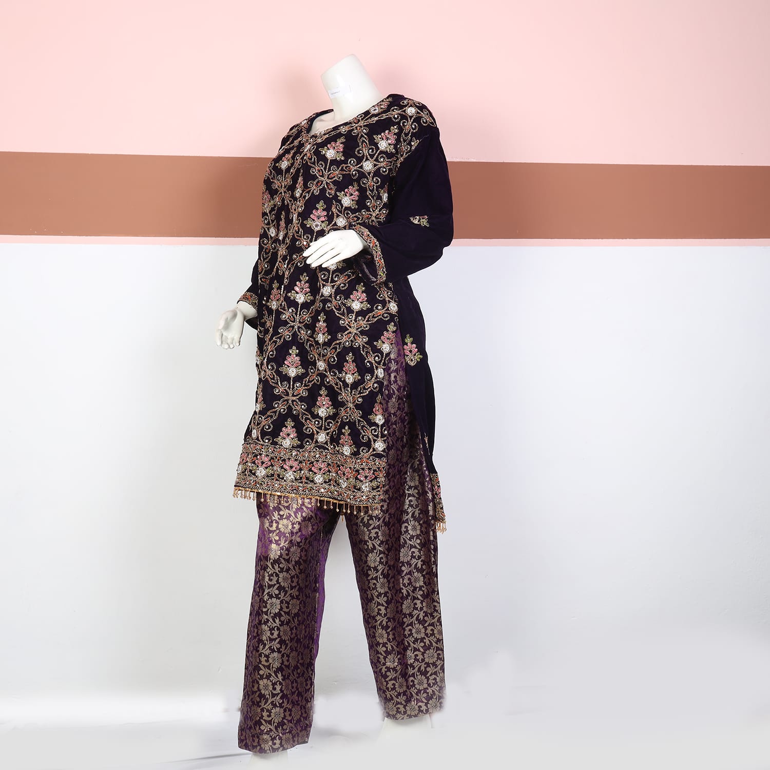 Black & Purple Embroidered Afghani