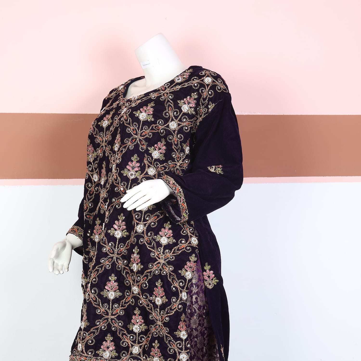 Black & Purple Embroidered Afghani