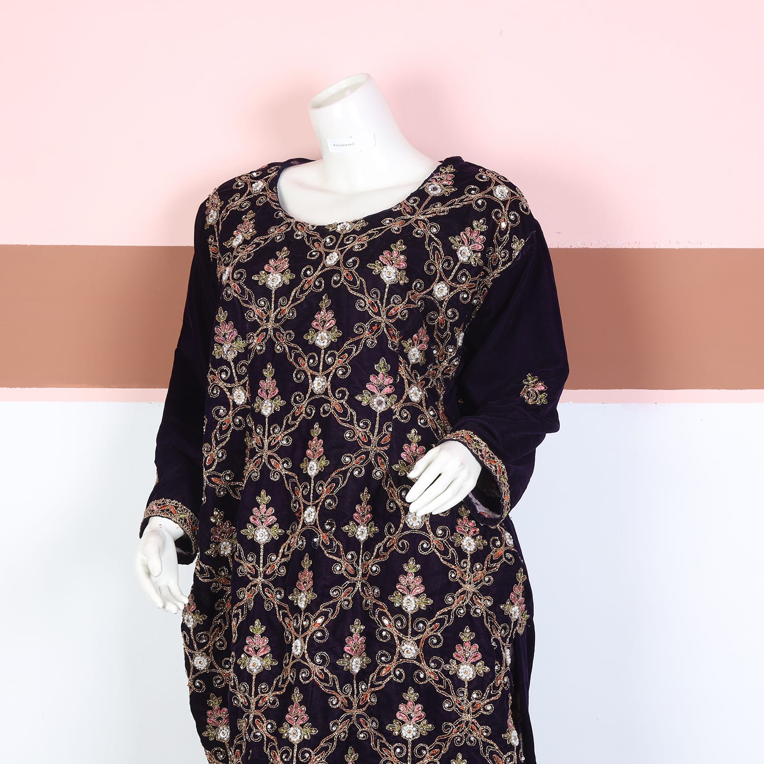 Black & Purple Embroidered Afghani