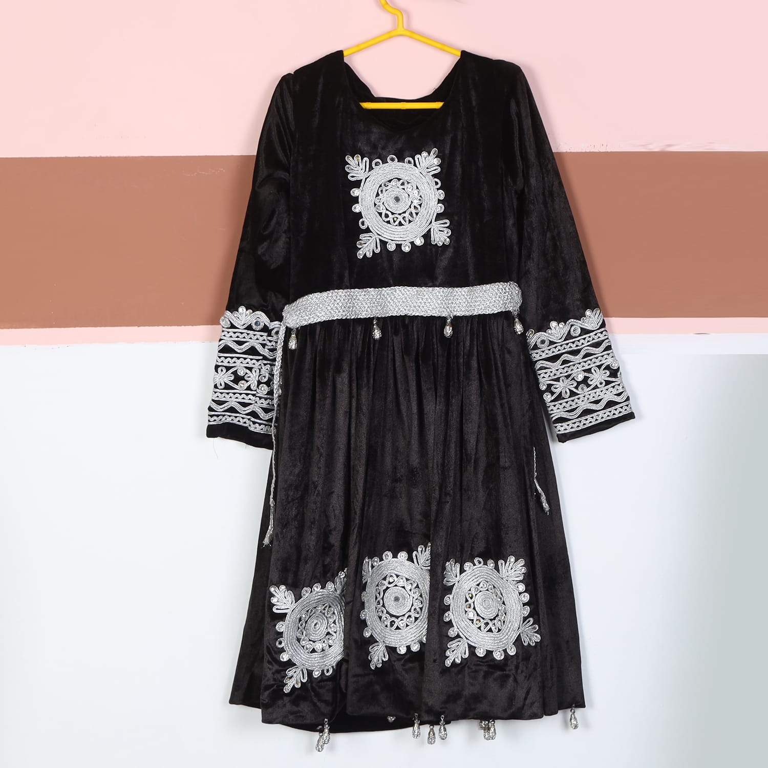 Black Velvet Traditional Afghani Dress girl