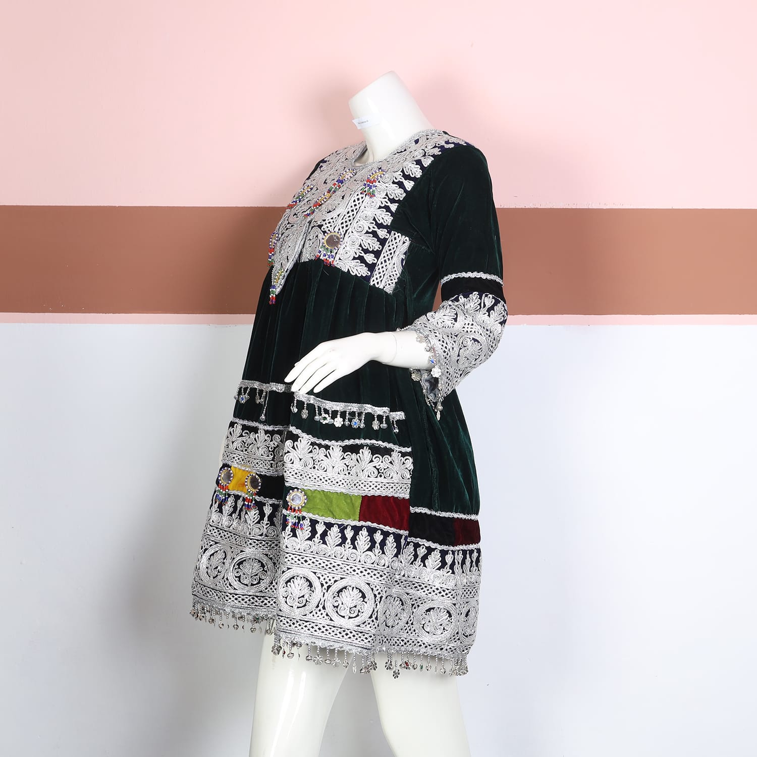 Dark Green Velvet Afghani Dress
