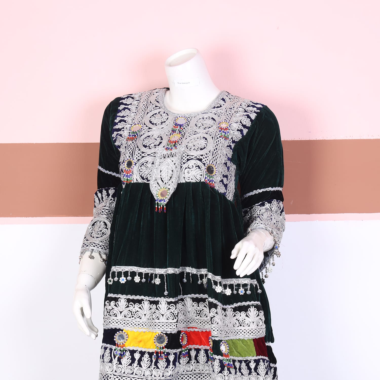 Dark Green Velvet Afghani Dress