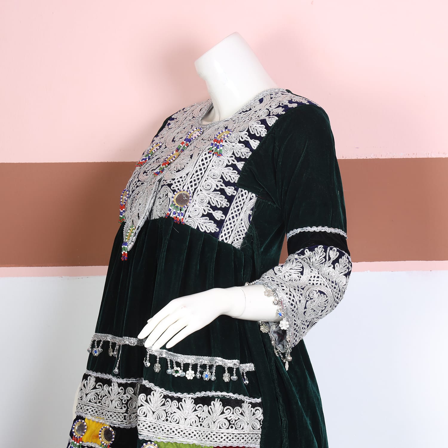 Dark Green Velvet Afghani Dress