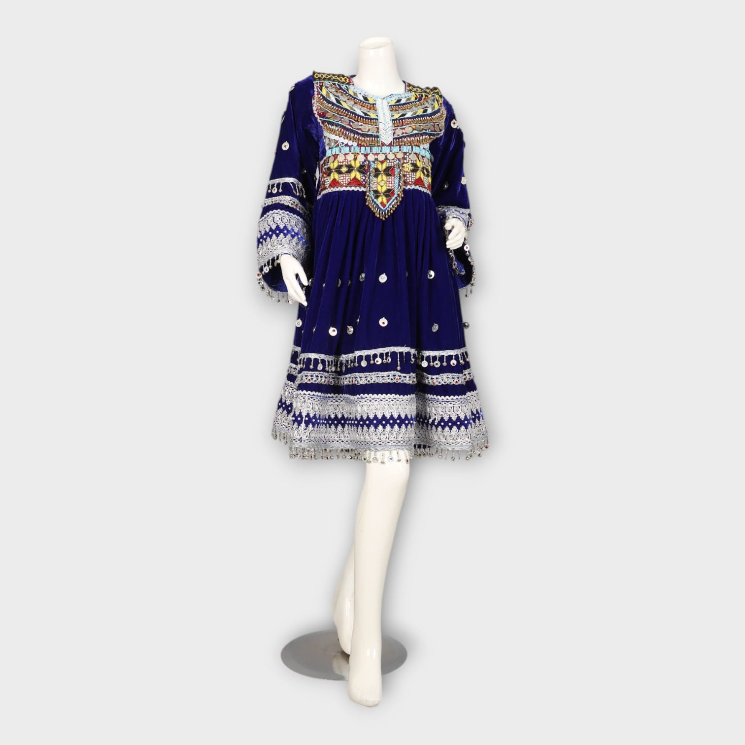 Royal Blue Velvet Ghandi Afghan Dress