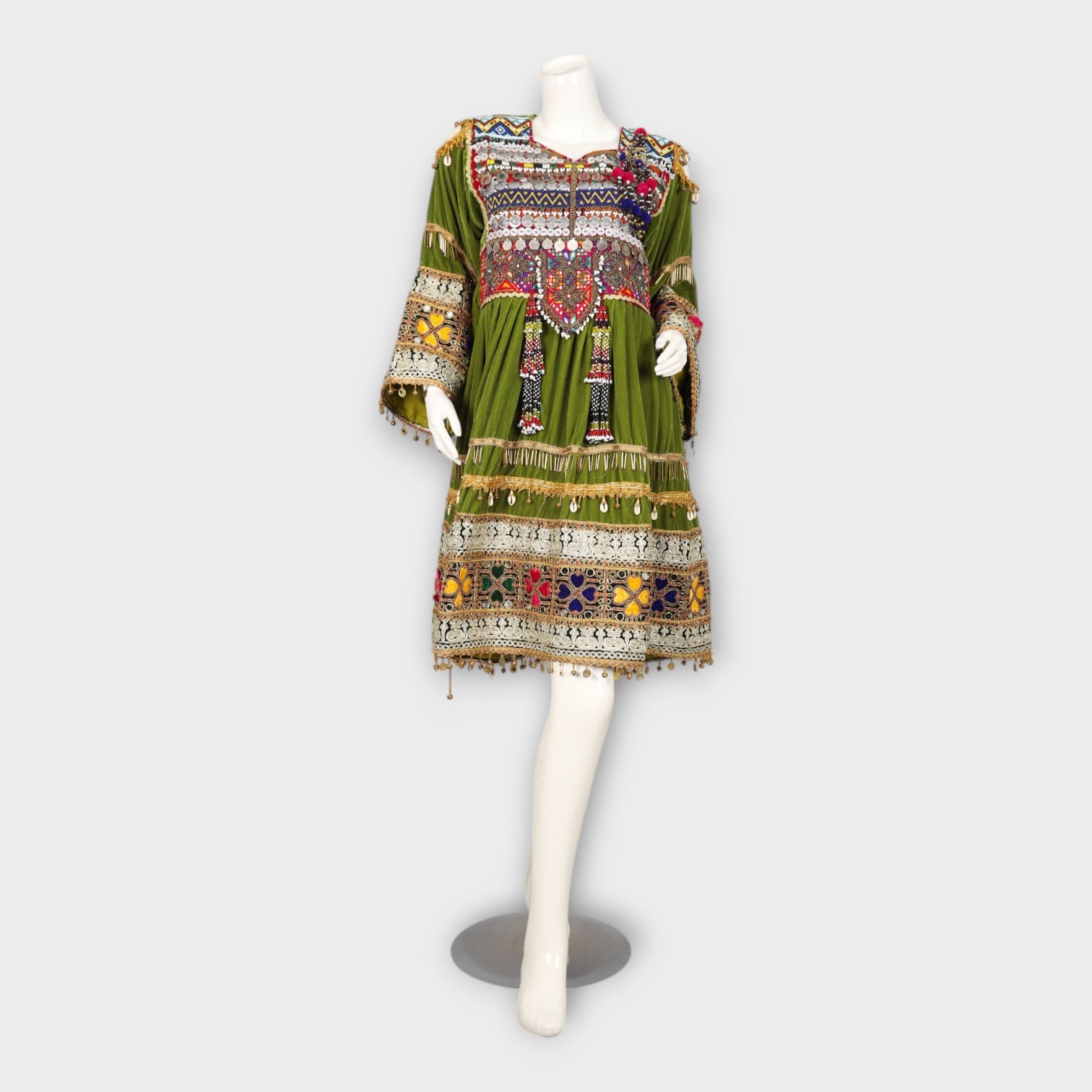 Green Velvet Traditional Ghandi Afghan Dress