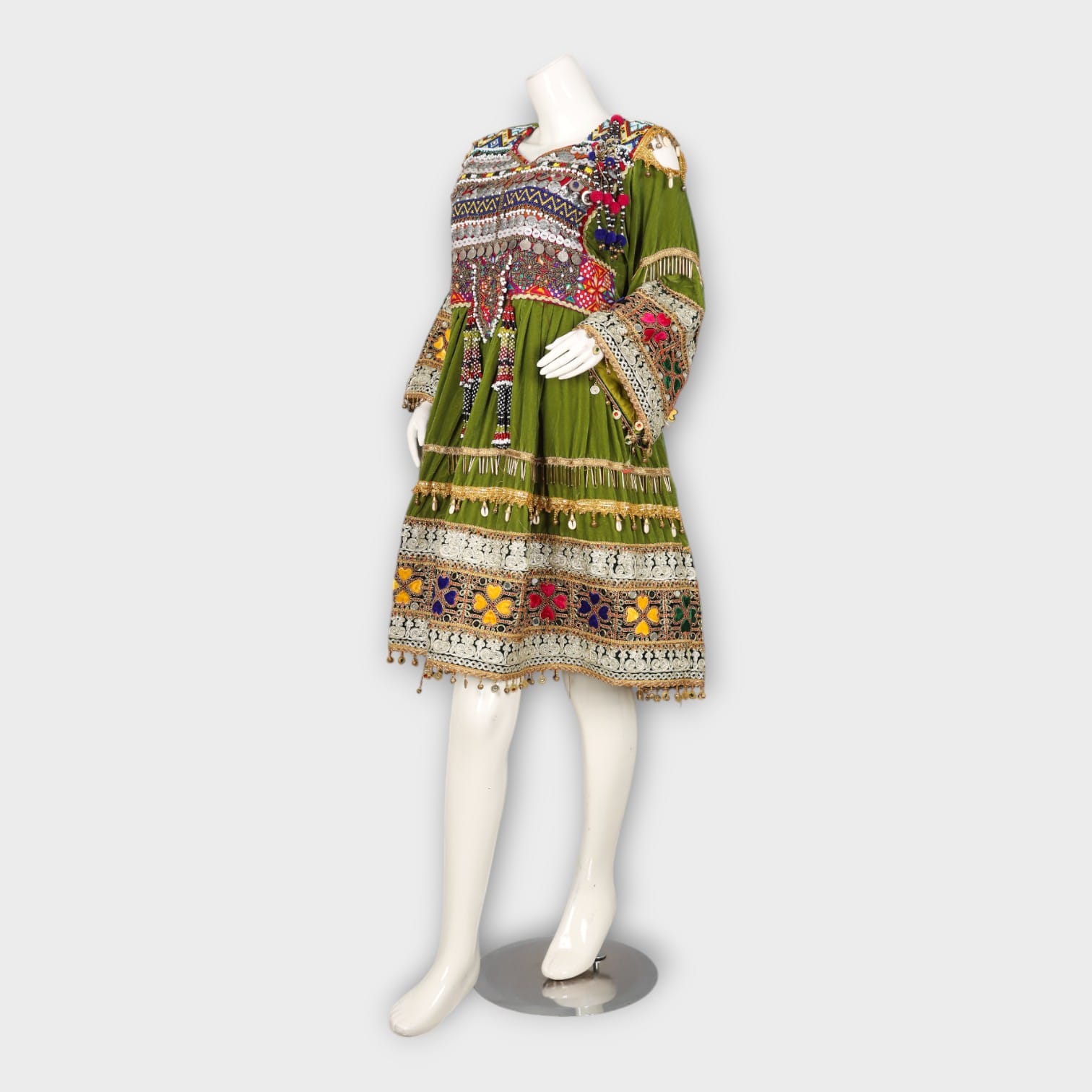 Green Velvet Traditional Ghandi Afghan Dress