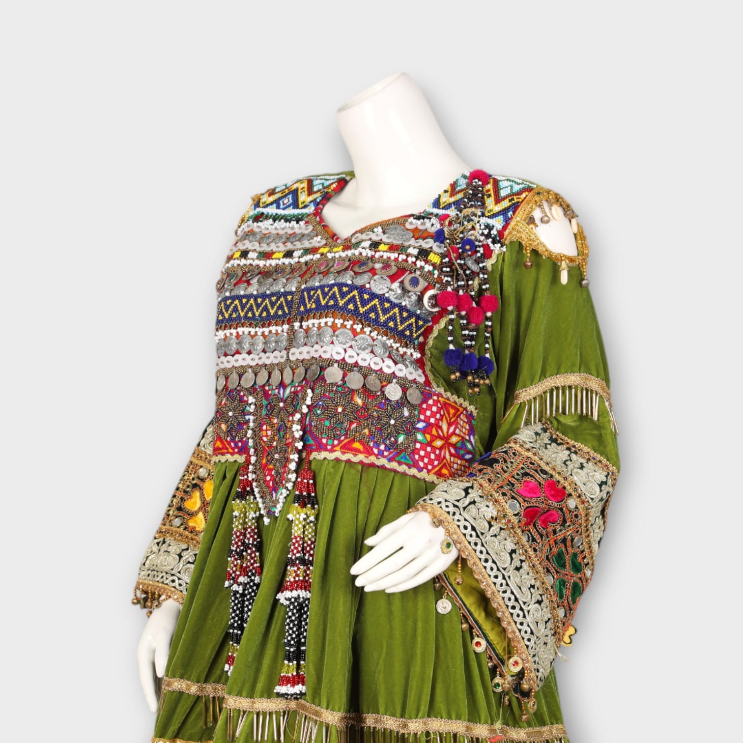 Green Velvet Traditional Ghandi Afghan Dress