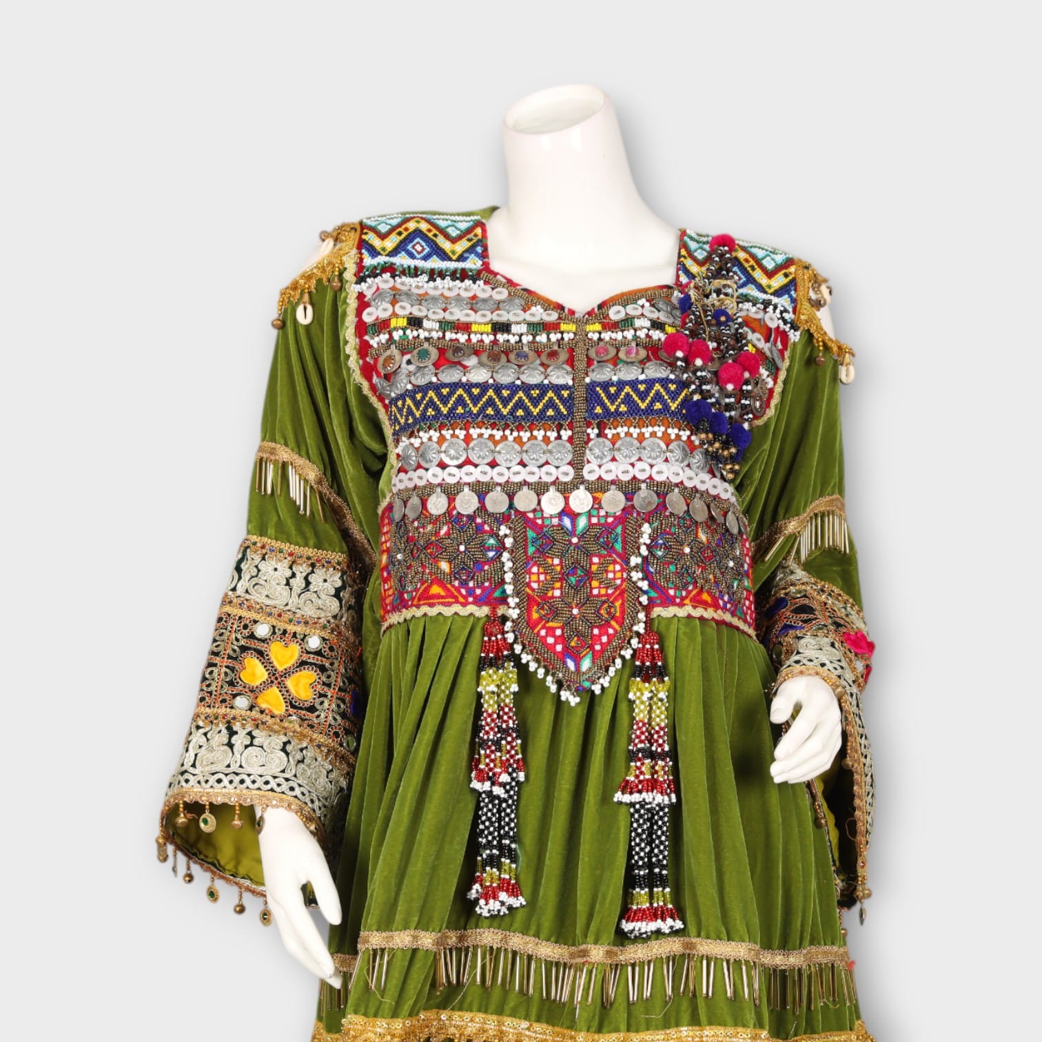 Green Velvet Traditional Ghandi Afghan Dress