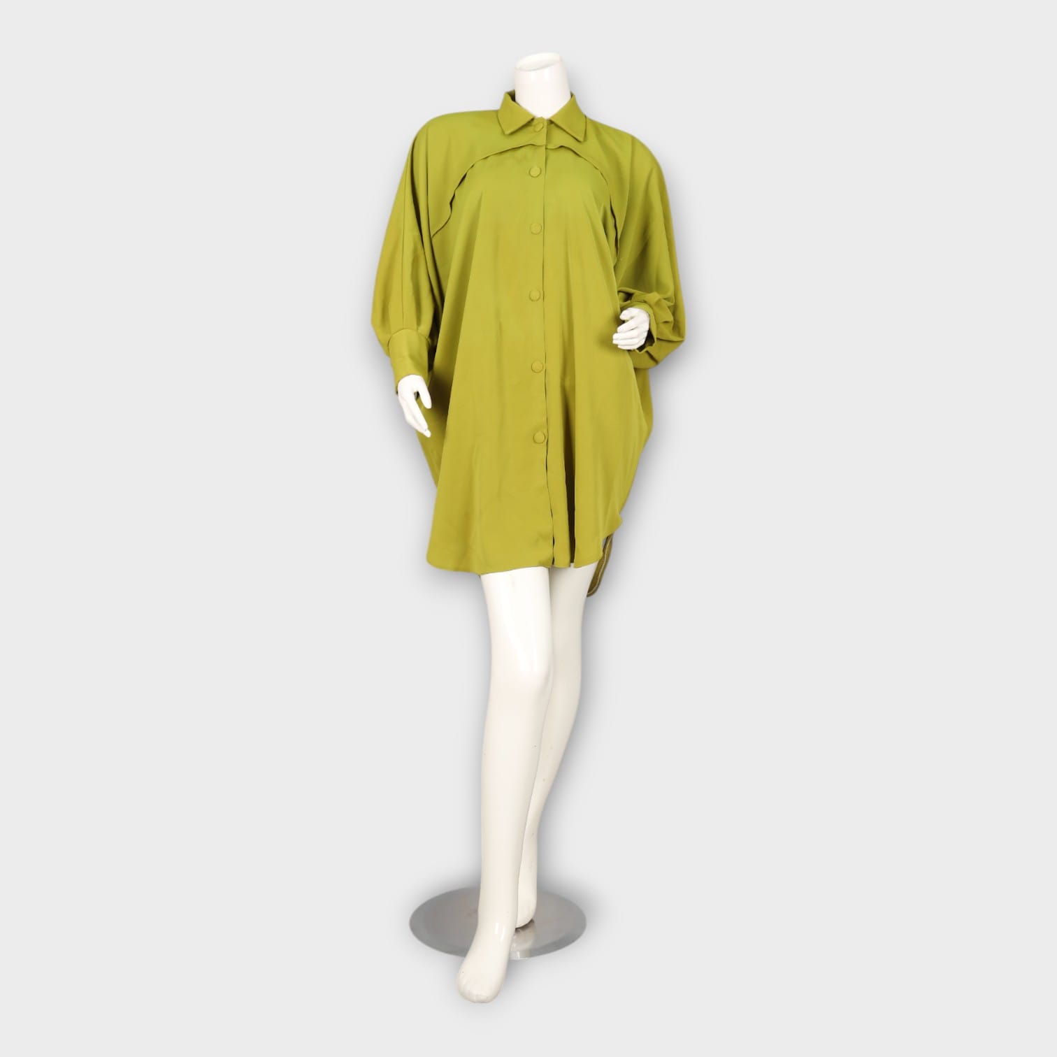 Olive Green Oversized Button-Down Shirt Dress
