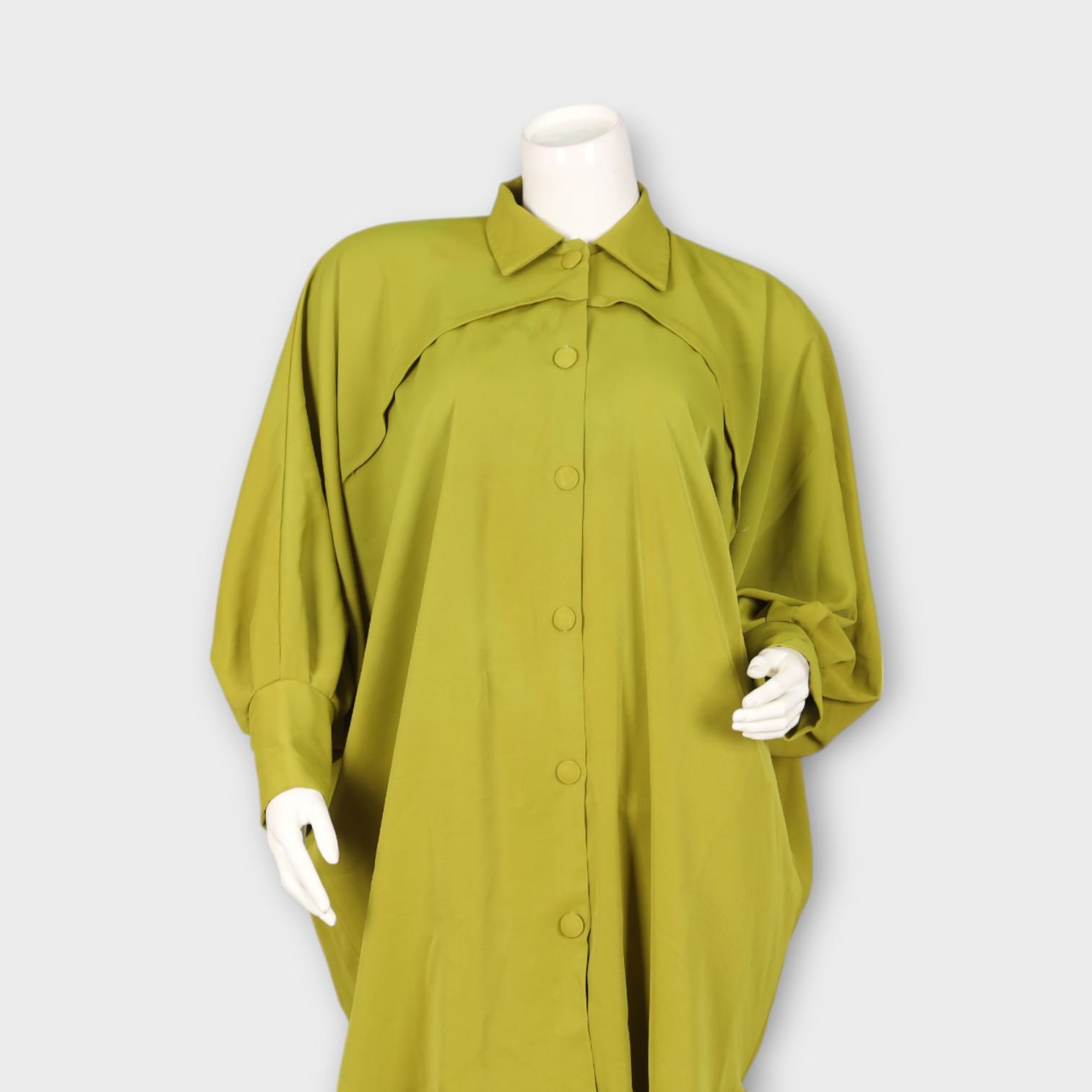 Olive Green Oversized Button-Down Shirt Dress