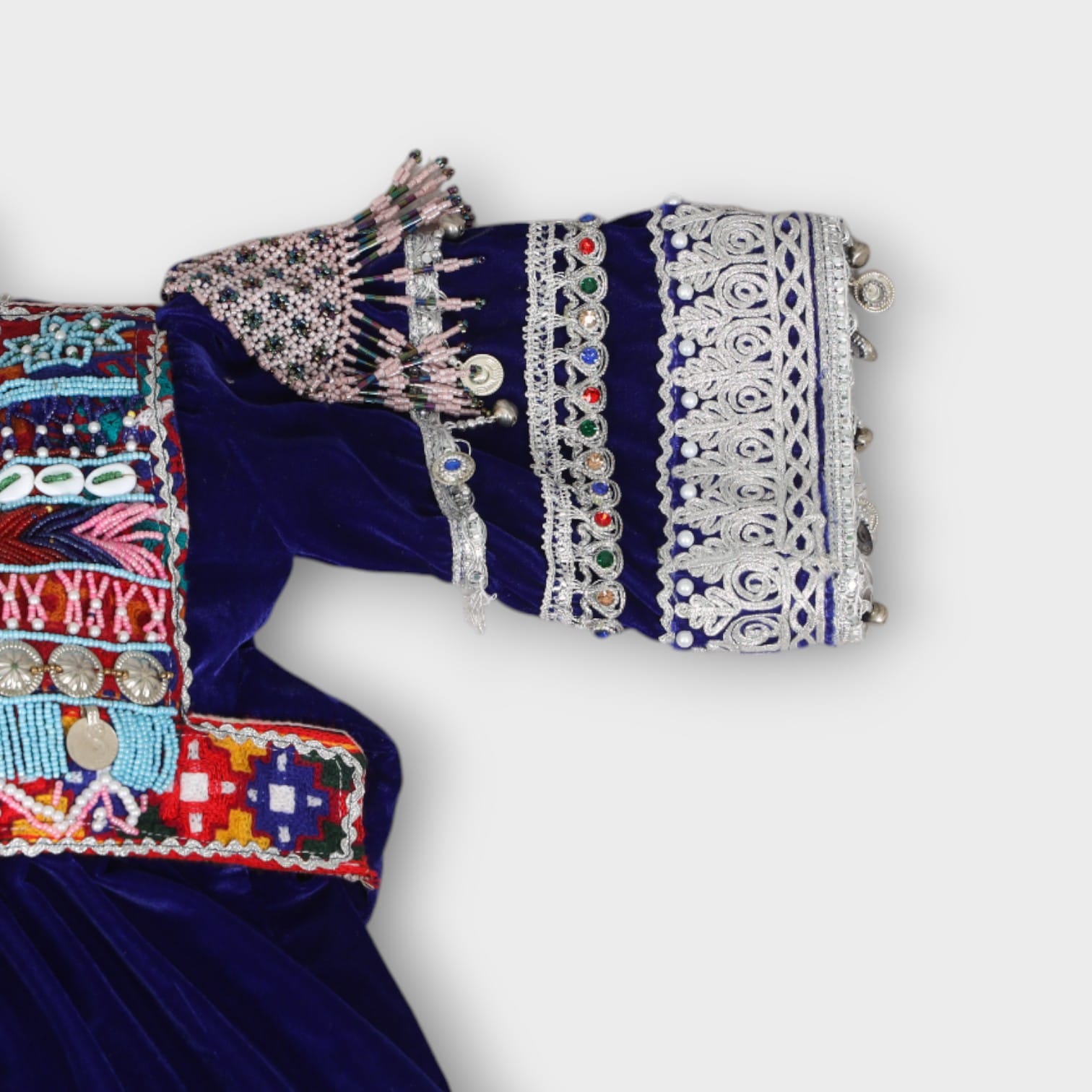 Navy Blue Traditional Afghan Dress for Girls with White Trousers
