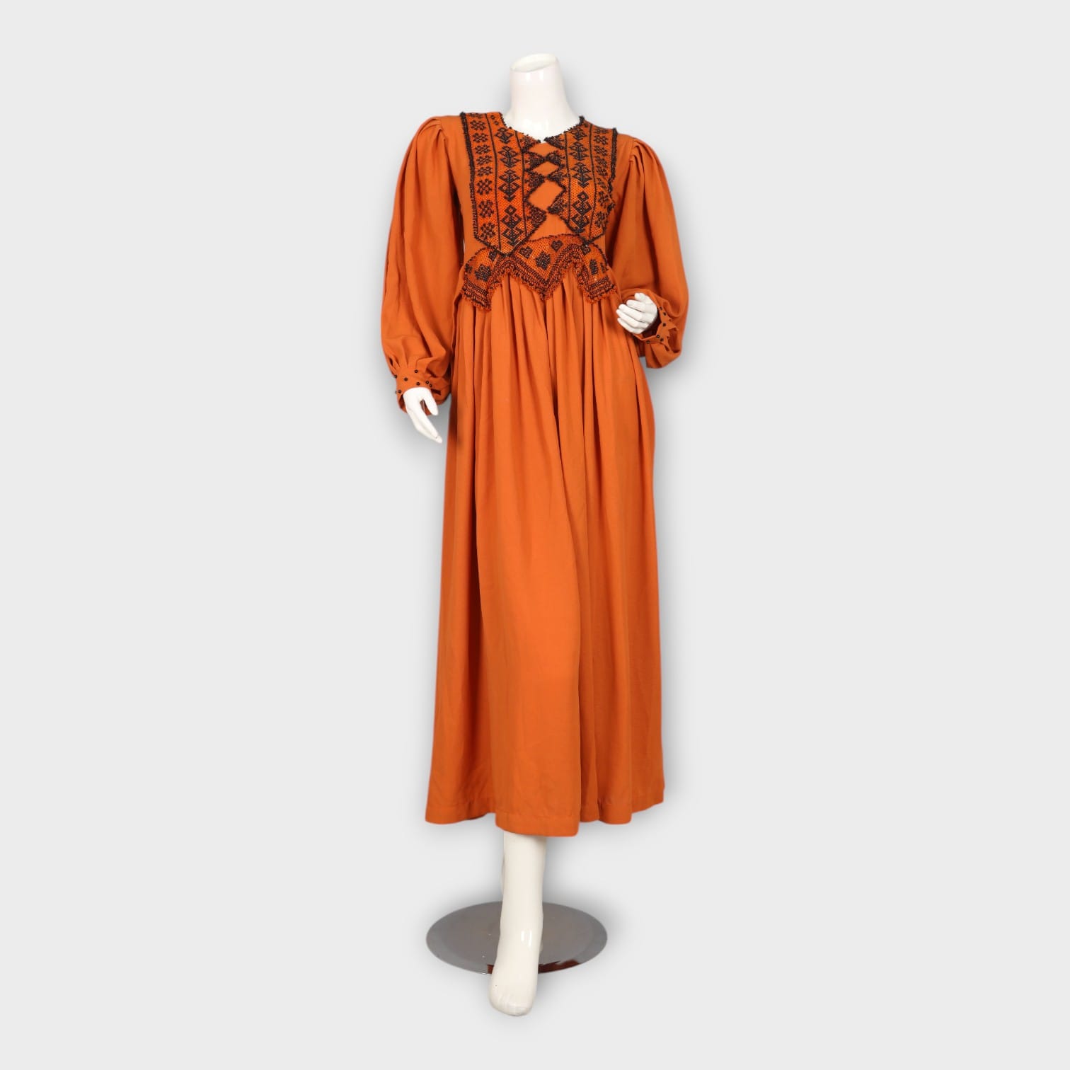 Royal Orange  Velvet Traditional Afghan Dress with Silver Embroidery