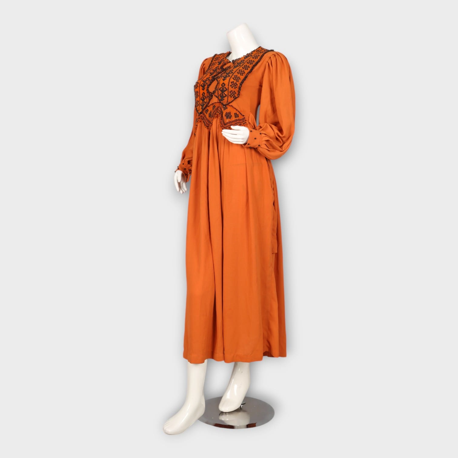 Royal Orange  Velvet Traditional Afghan Dress with Silver Embroidery