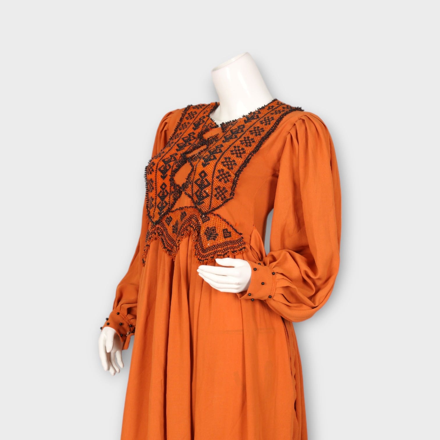 Royal Orange  Velvet Traditional Afghan Dress with Silver Embroidery