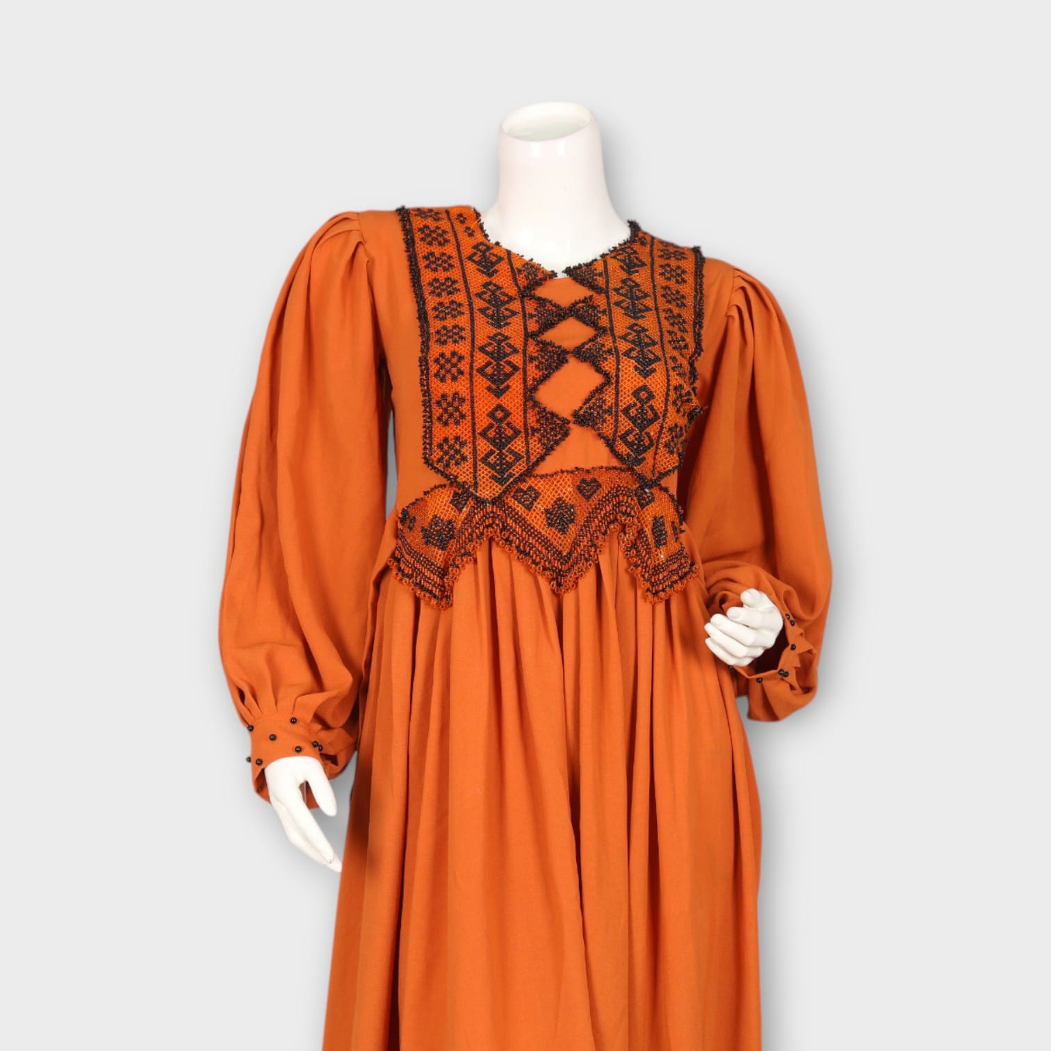 Royal Orange  Velvet Traditional Afghan Dress with Silver Embroidery