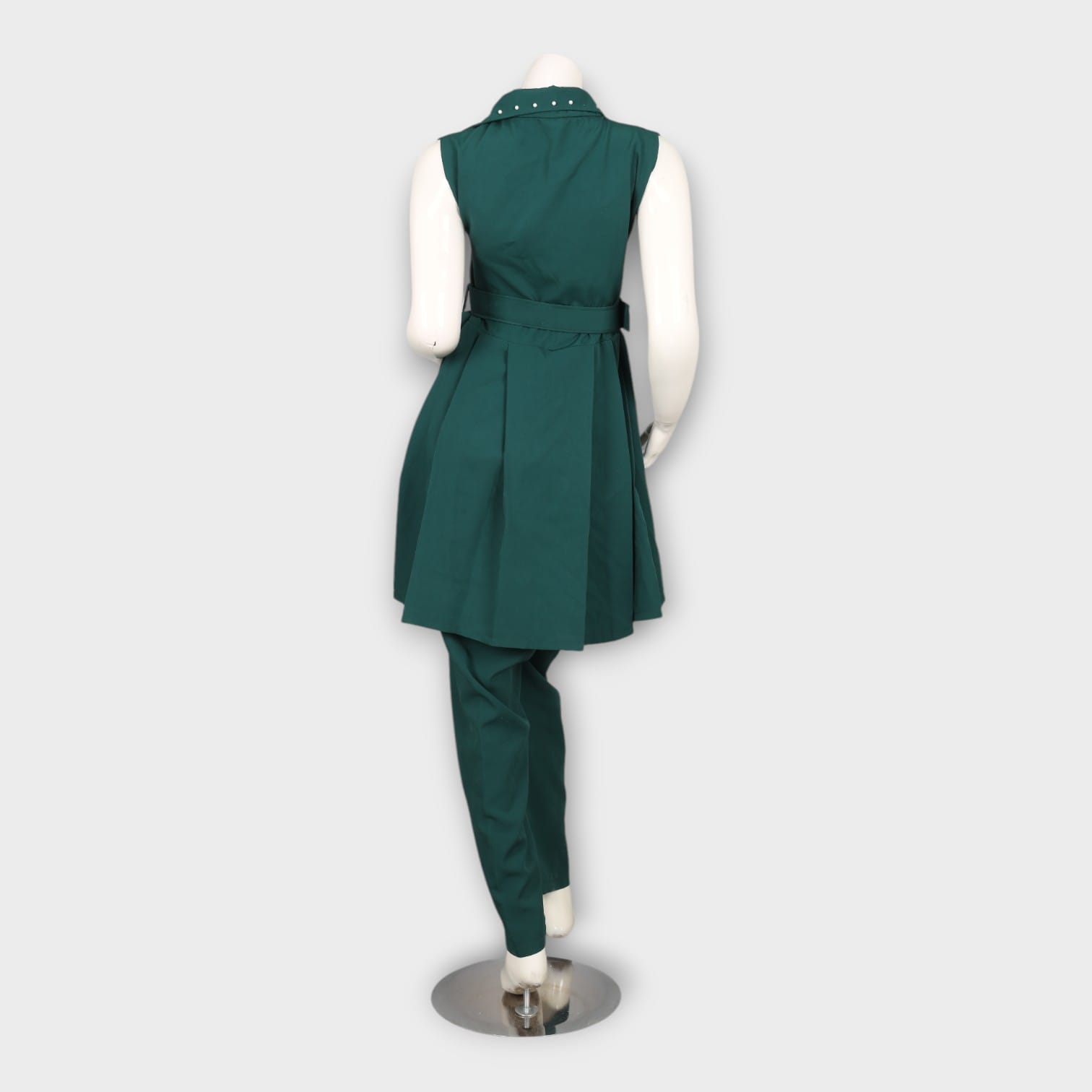 Sleeveless Green Belted Tunic with Trousers