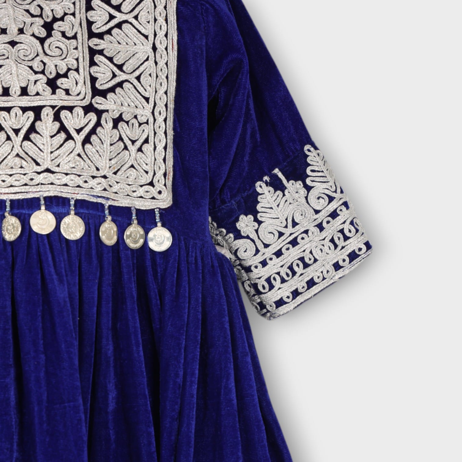 floral mesh embroidered dress Blue Embroidered Long Sleeve Ruffled Tiered Dress main image 1