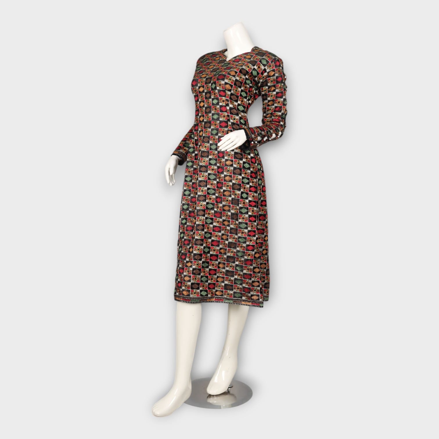 Traditional Multicolor Block Print Long Dress