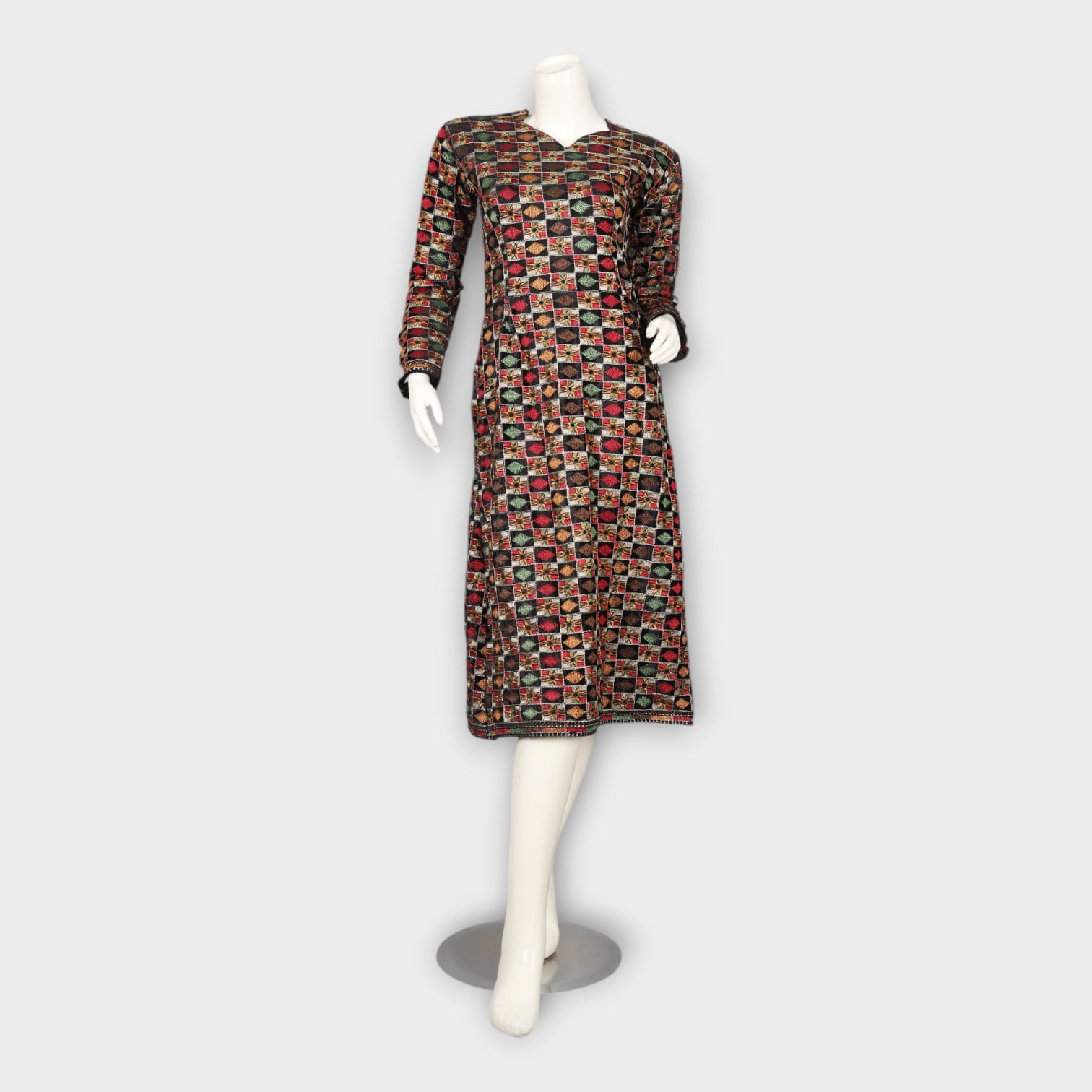 Traditional Multicolor Block Print Long Dress