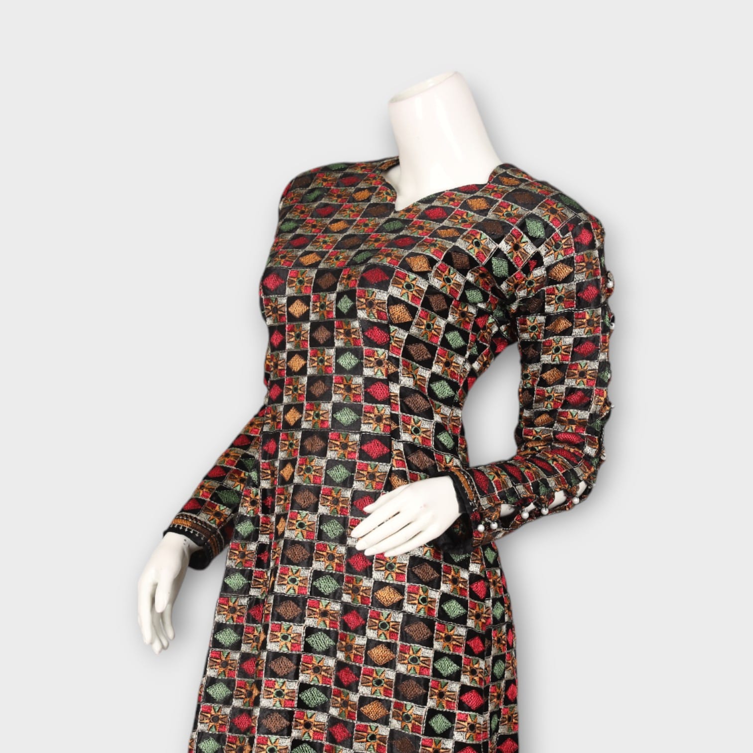 Traditional Multicolor Block Print Long Dress
