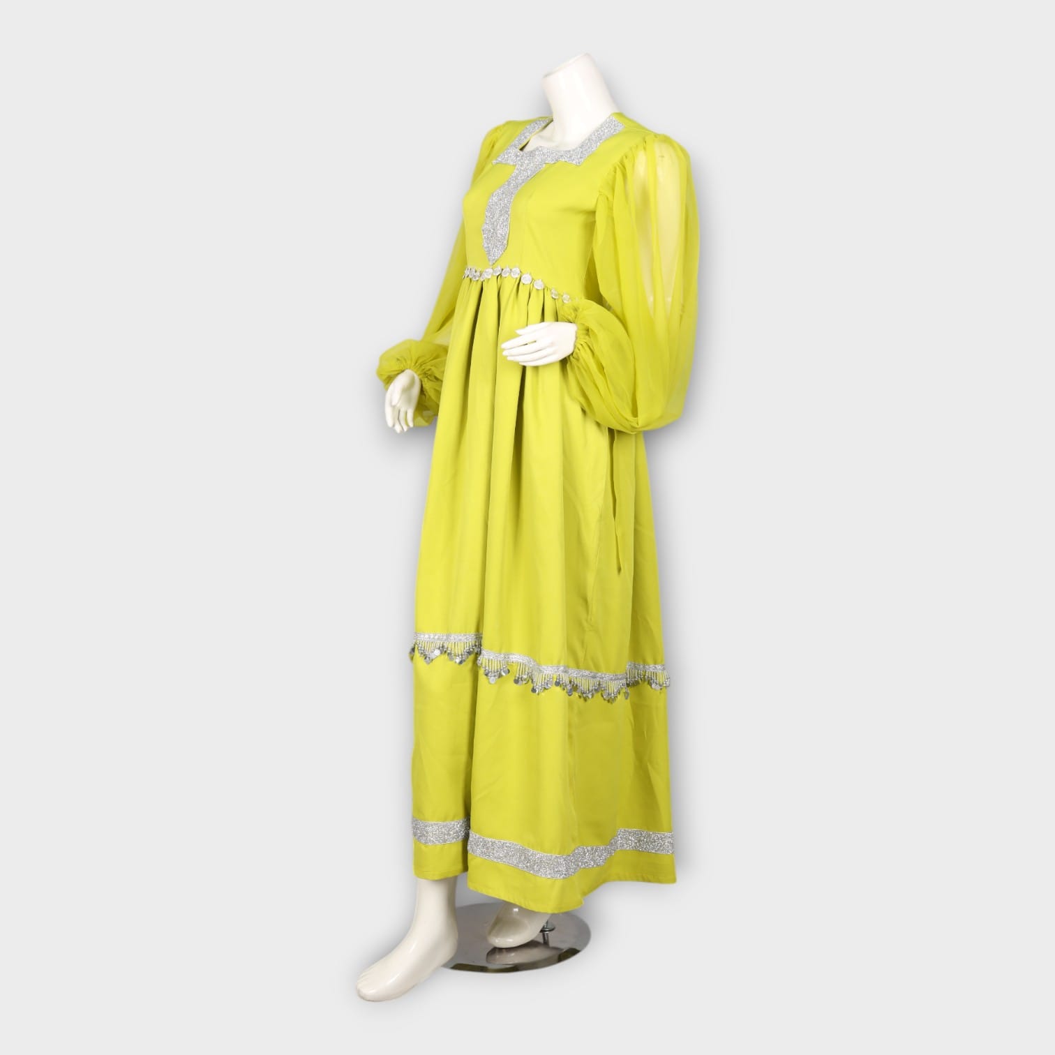 Light Green Traditional Afghan Dress with Silver Embellishments