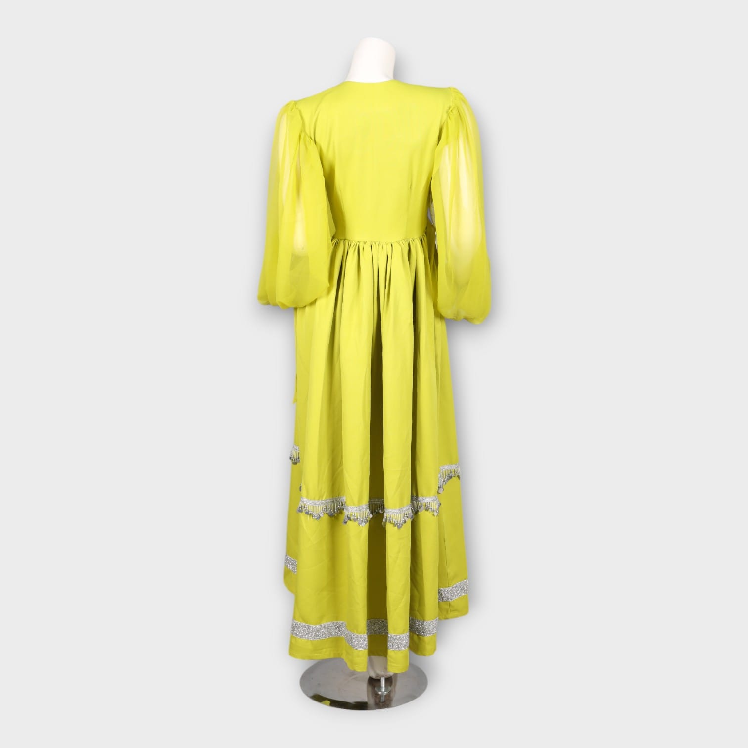 Light Green Traditional Afghan Dress with Silver Embellishments
