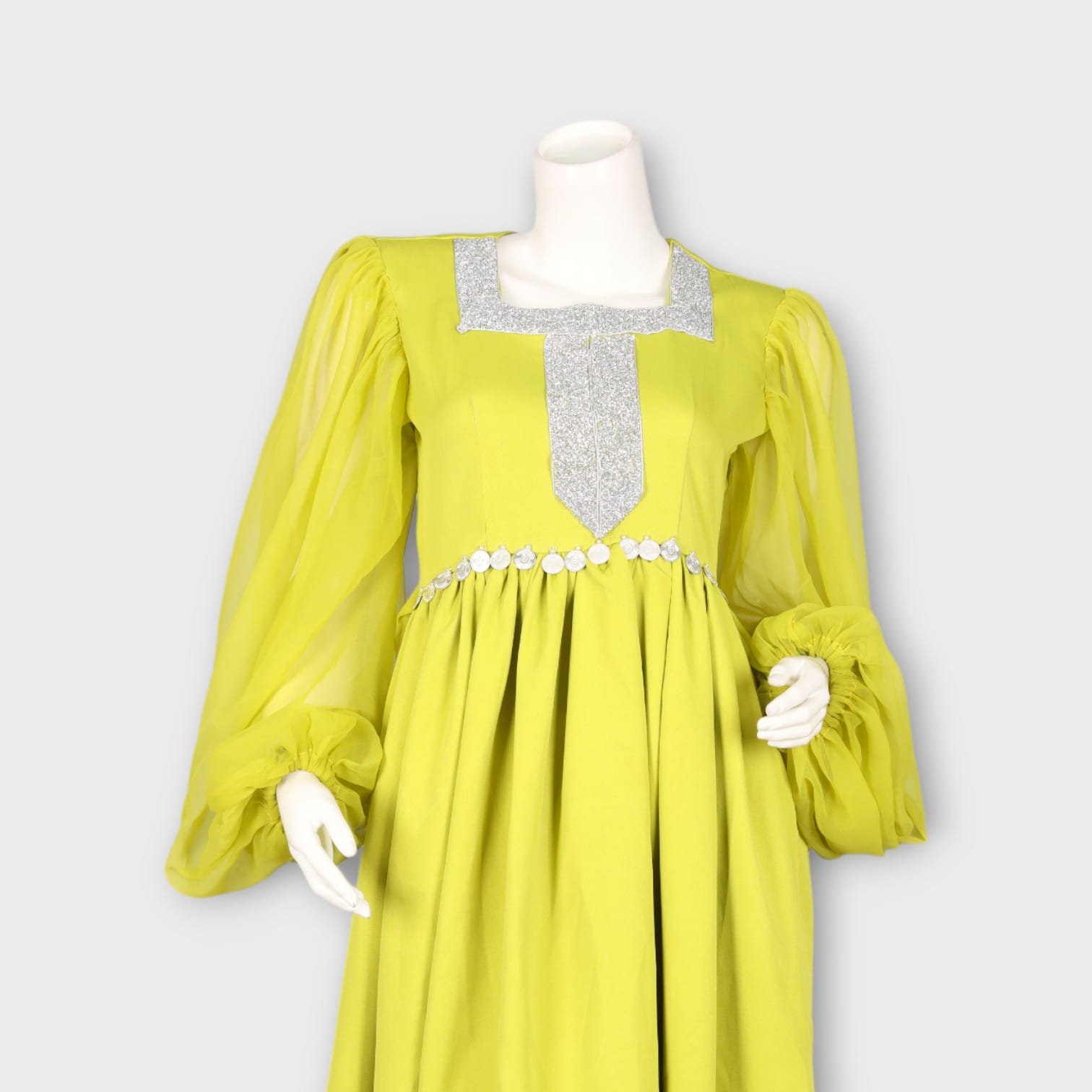 Light Green Traditional Afghan Dress with Silver Embellishments