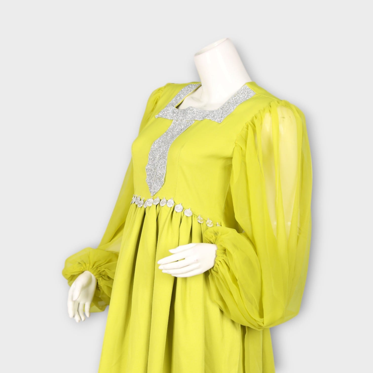 Light Green Traditional Afghan Dress with Silver Embellishments