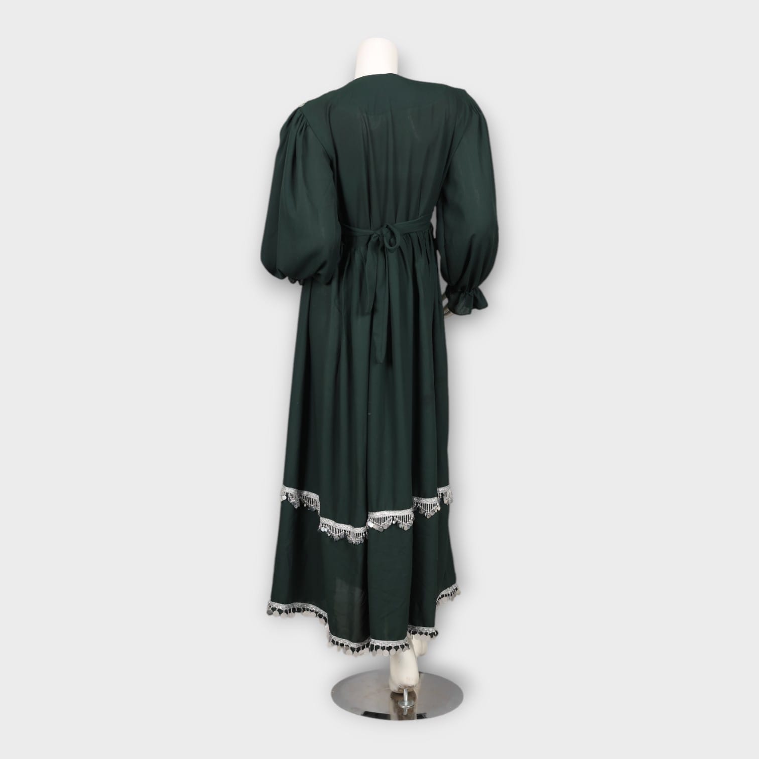 Dark Green Traditional Afghan Dress with Maroon Embroidered Bodice