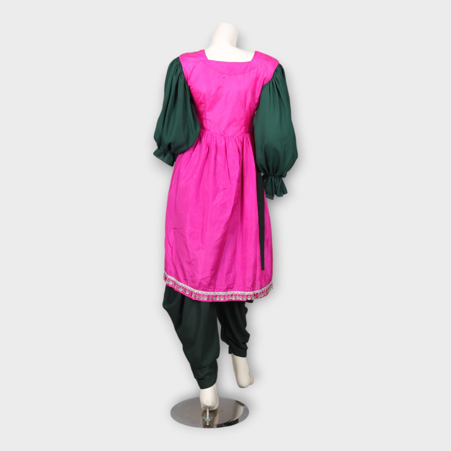 Pink and Green Traditional Ghandi Afghan Frock with Coin Embellishments