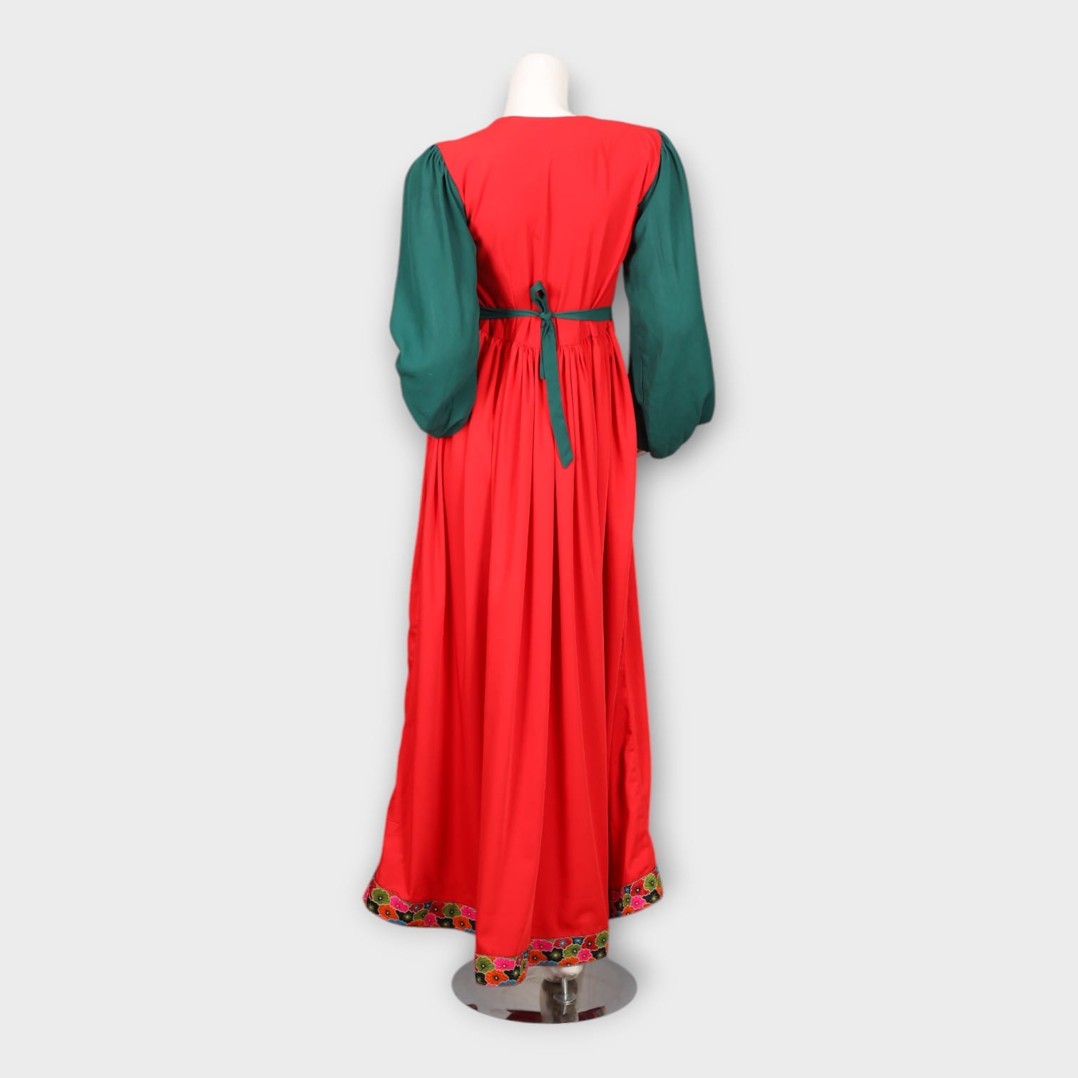 Red and Green Traditional Dress with Embroidered Chest Panel
