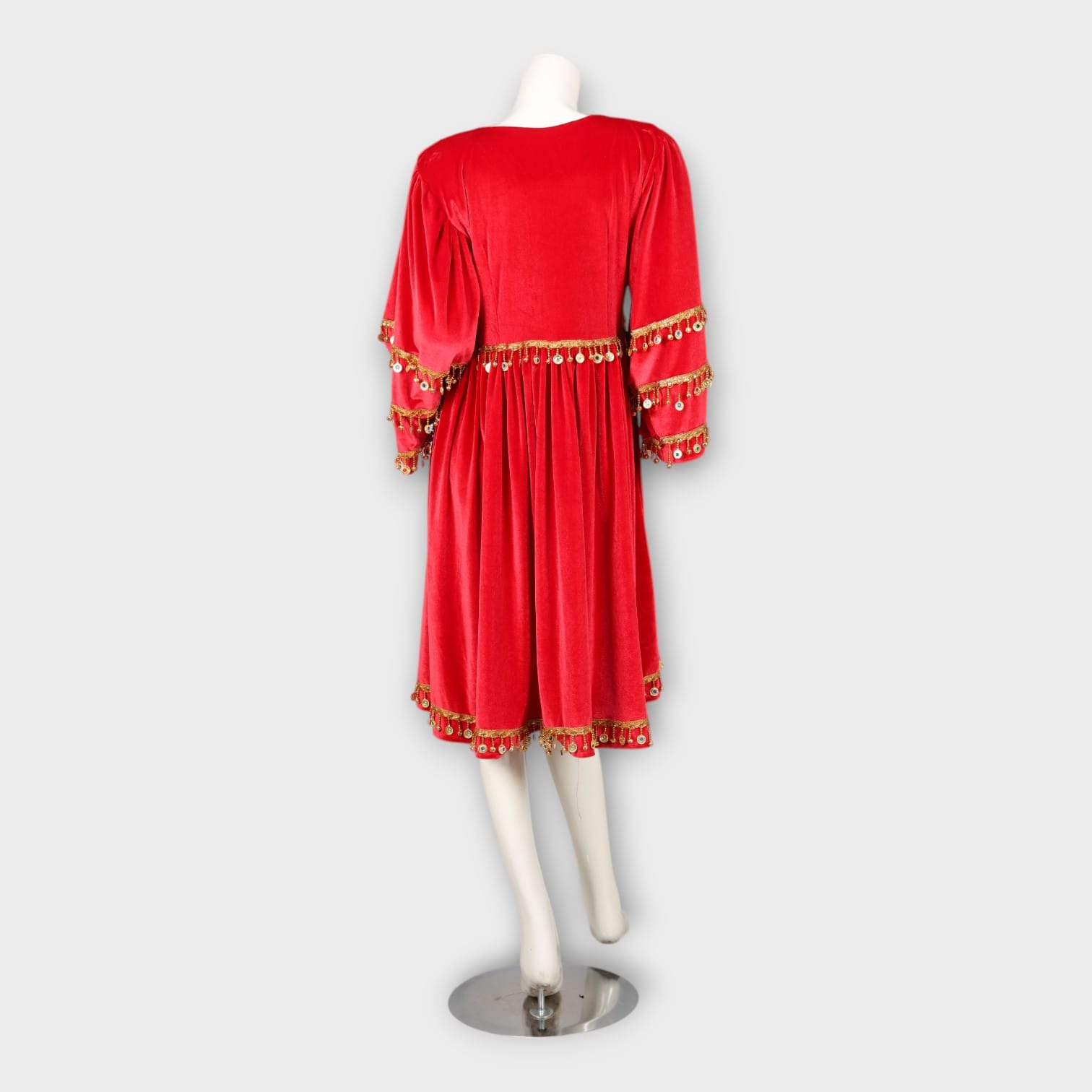 Red Traditional Velvet Dress with Golden Embroidery