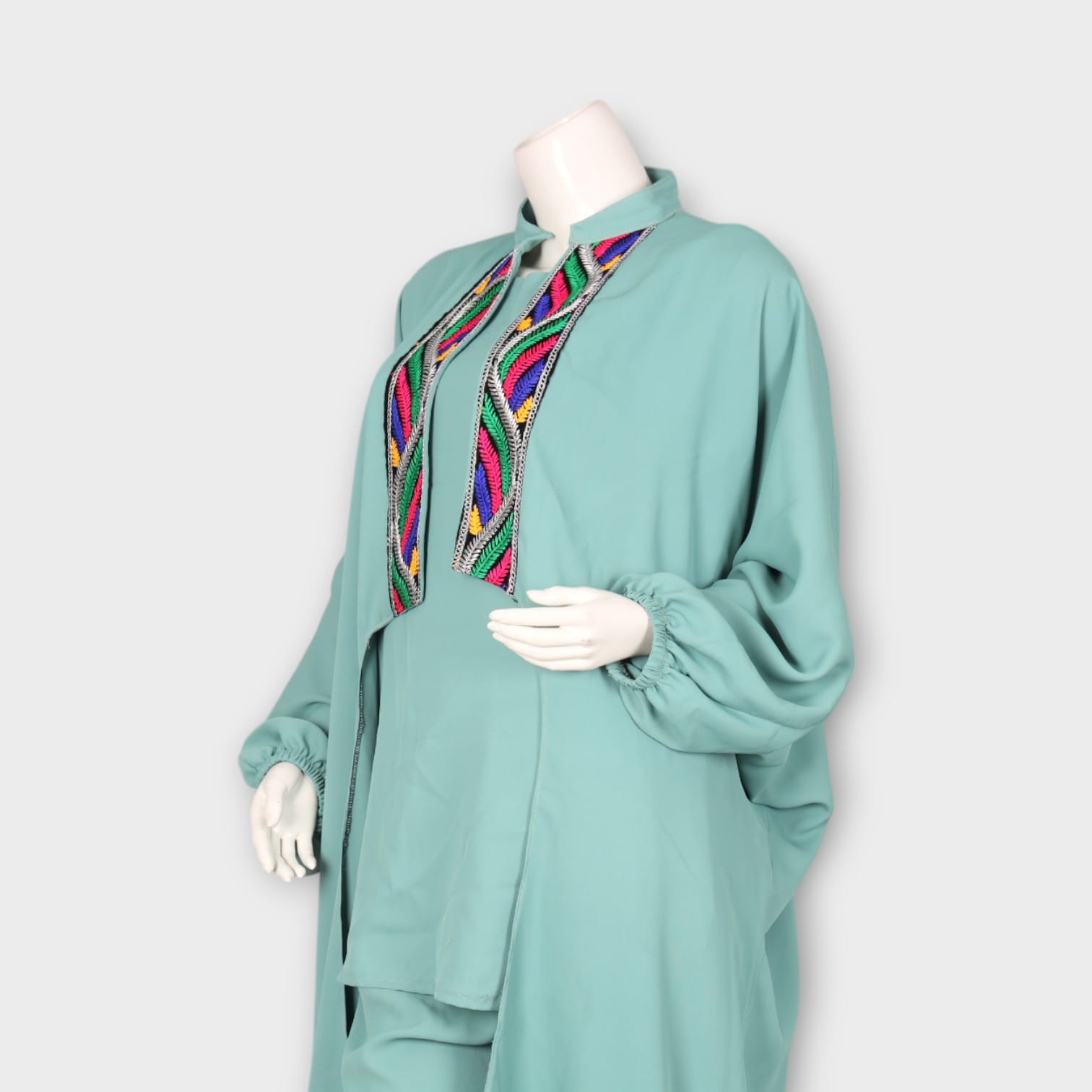 Mint Green Three-Piece Afghani Modern Front Open Dress