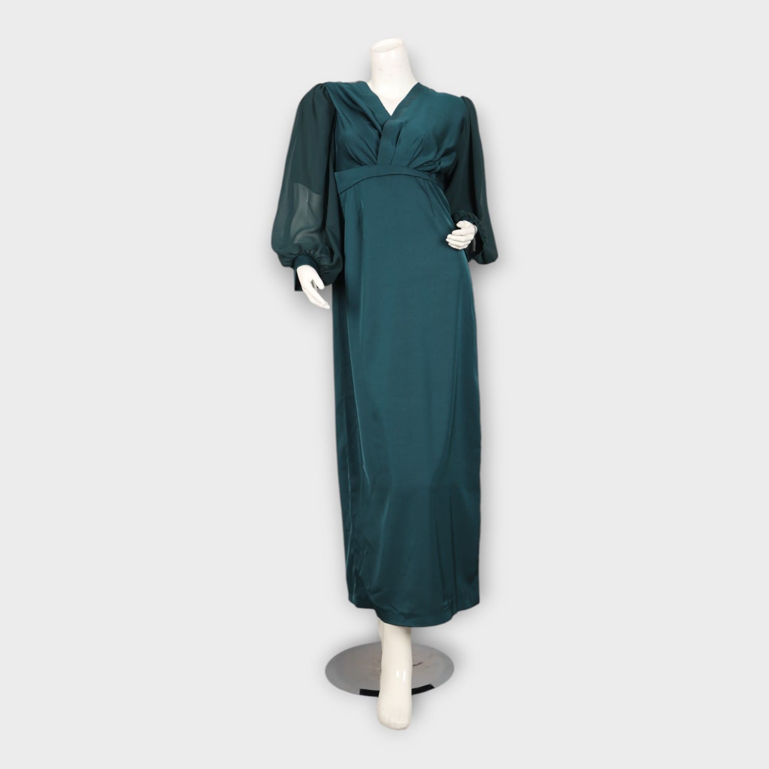 Emerald Green Evening Gown with Chiffon Sleeves