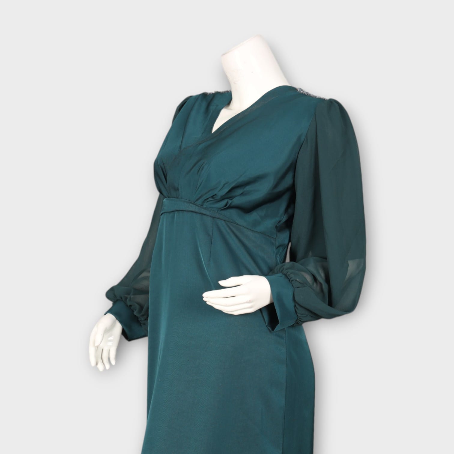 Emerald Green Evening Gown with Chiffon Sleeves