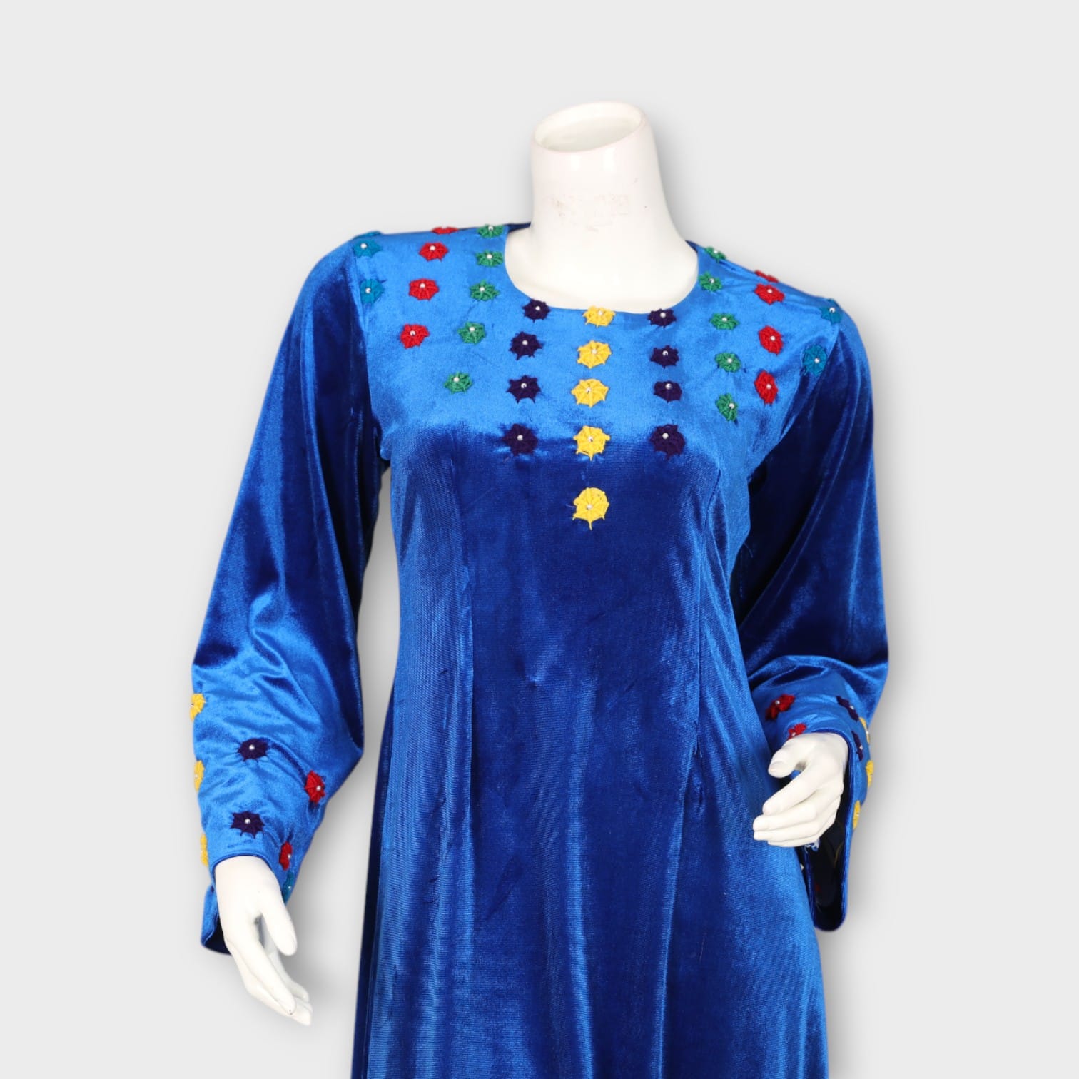 Royal Blue Velvet Embroidered Dress Set