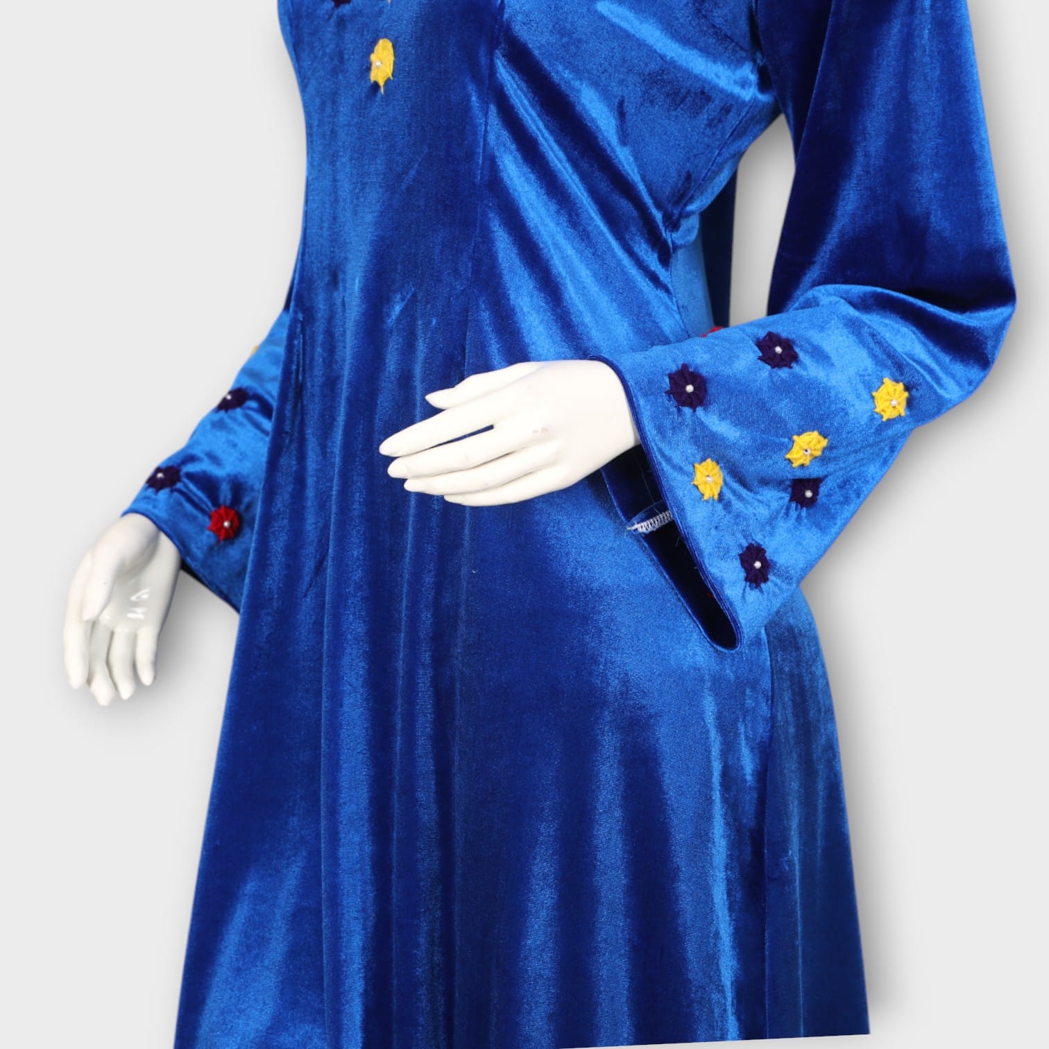 Royal Blue Velvet Embroidered Dress Set