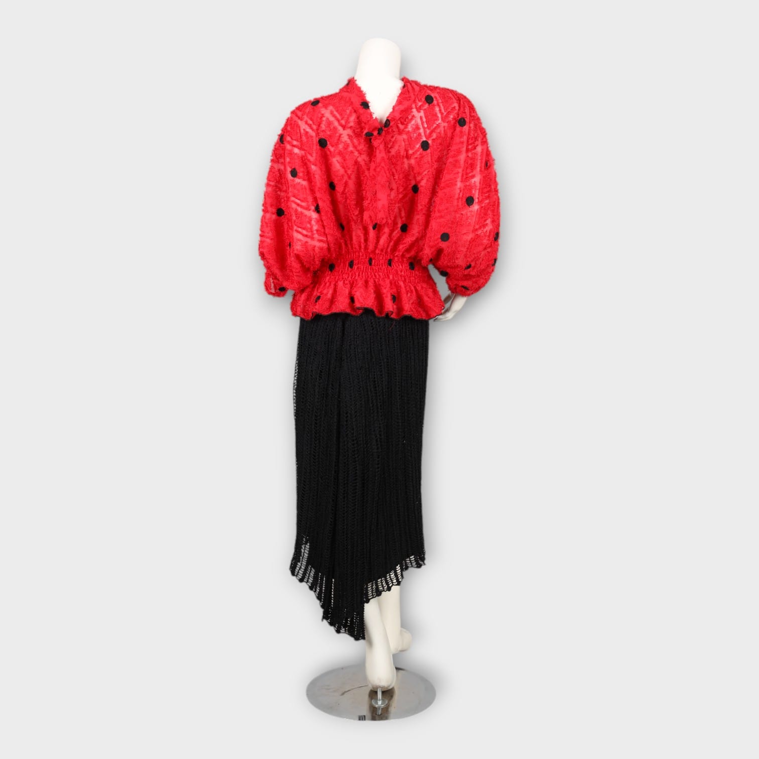 Red Textured Top with Black Knitted Skirt Set