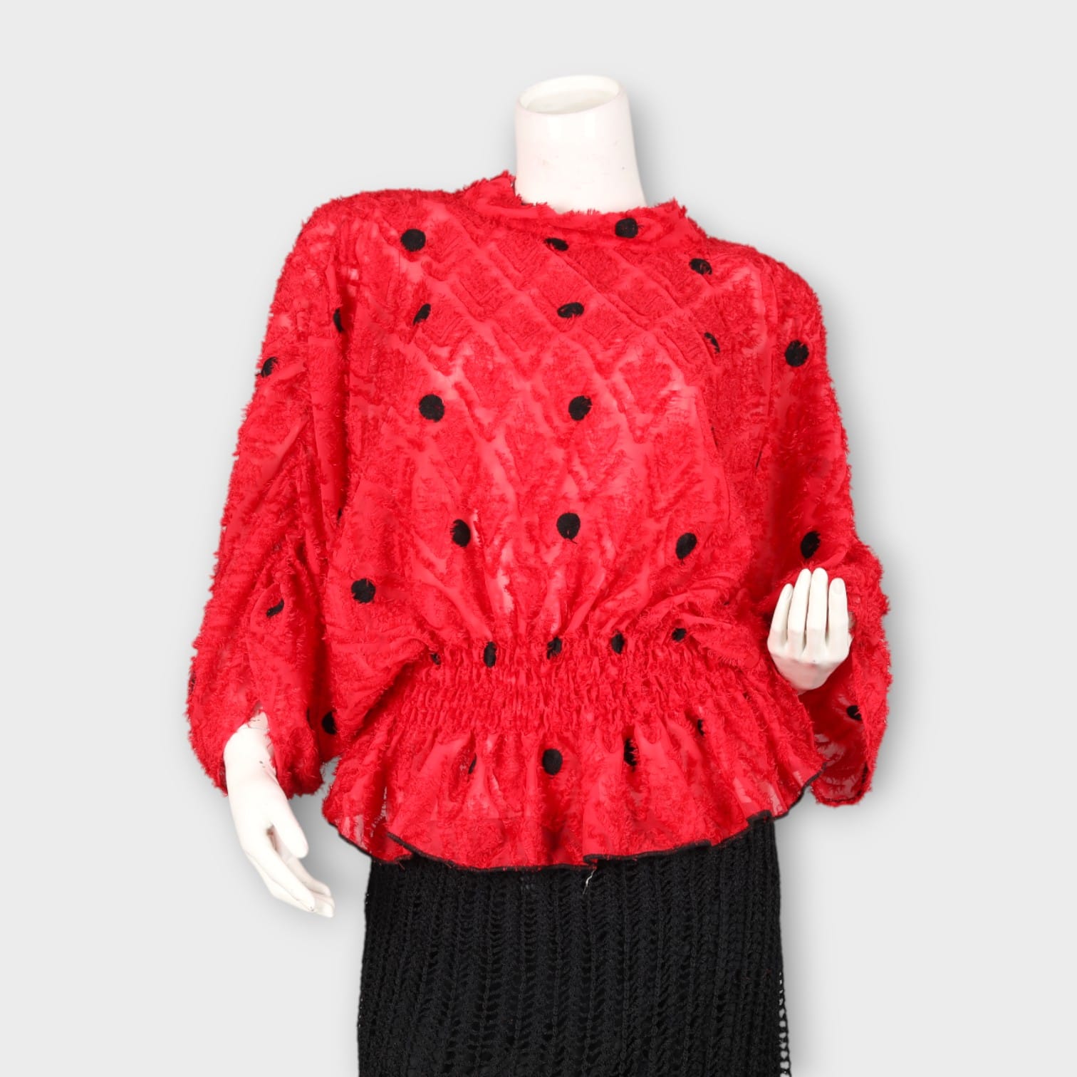 Red Textured Top with Black Knitted Skirt Set