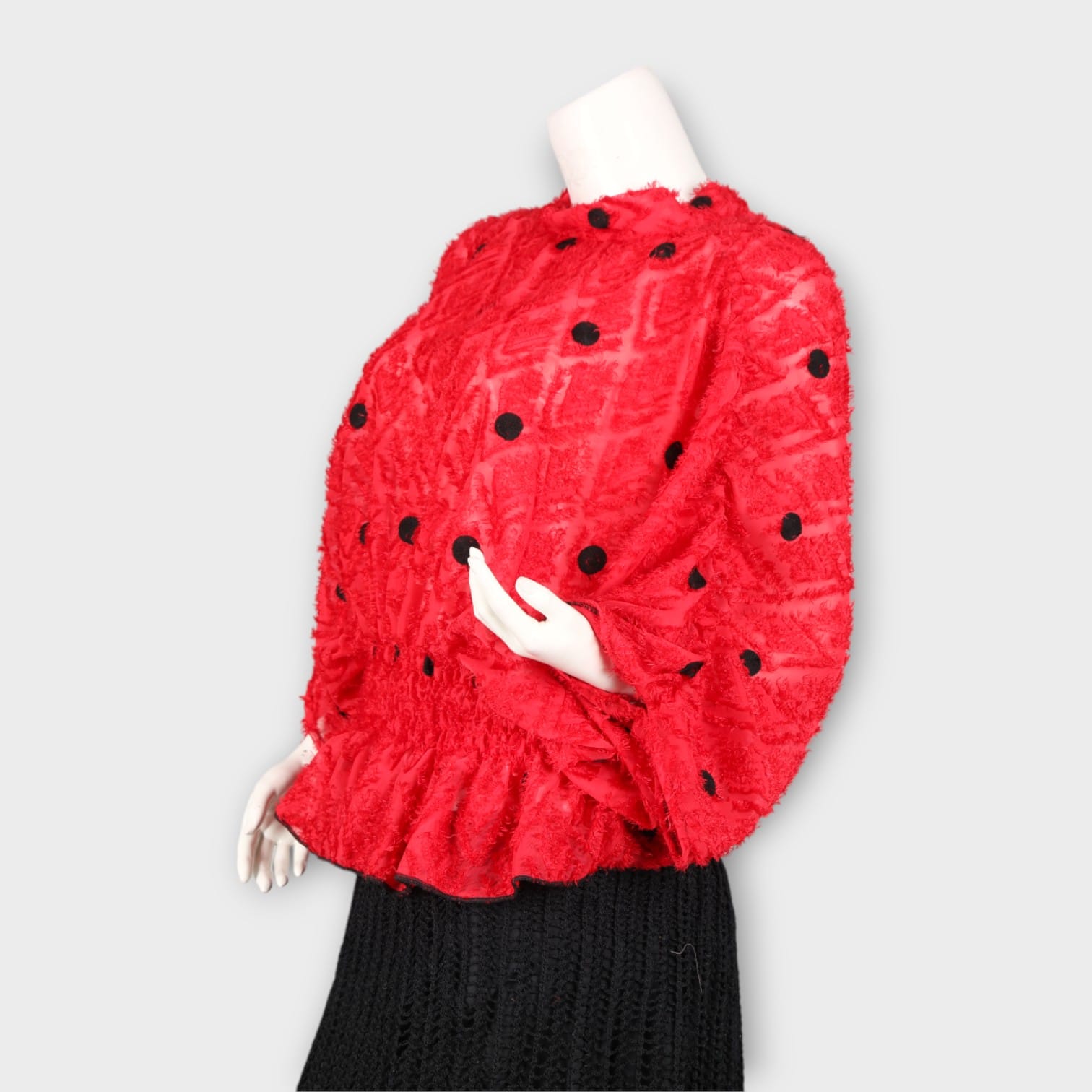 Red Textured Top with Black Knitted Skirt Set