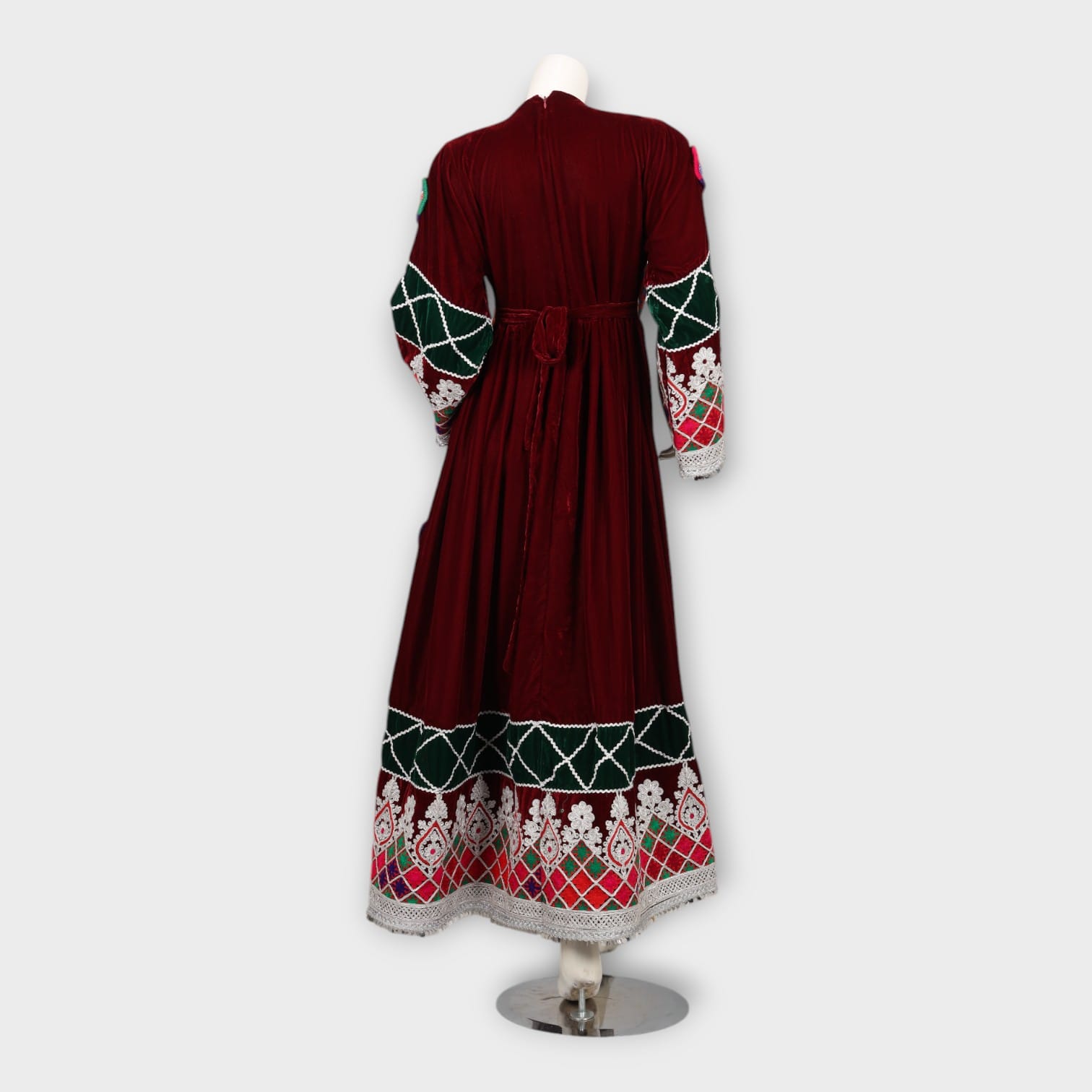 Maroon Traditional Afghani Dress with Colorful Embroidery