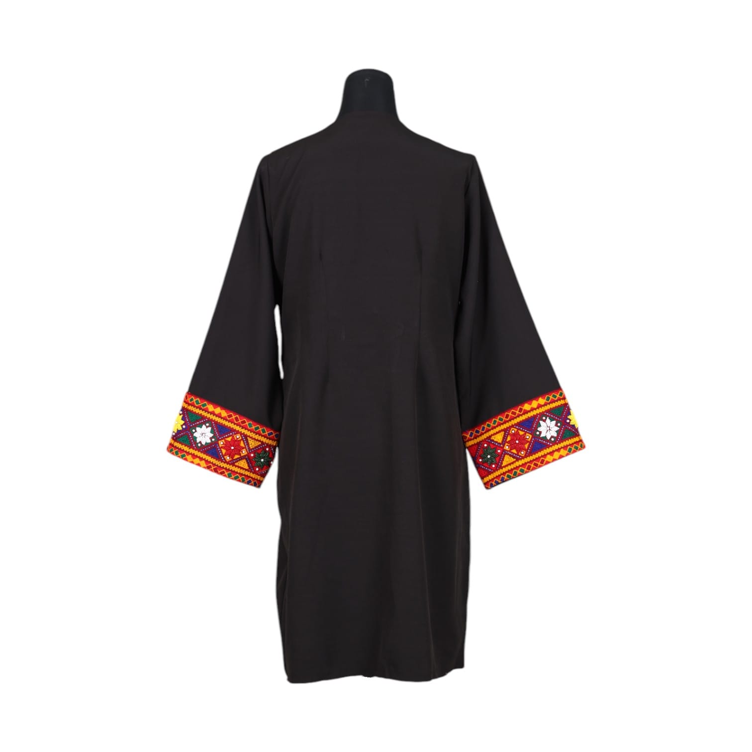 Black Traditional Open Front Coat with Colorful Embroidery