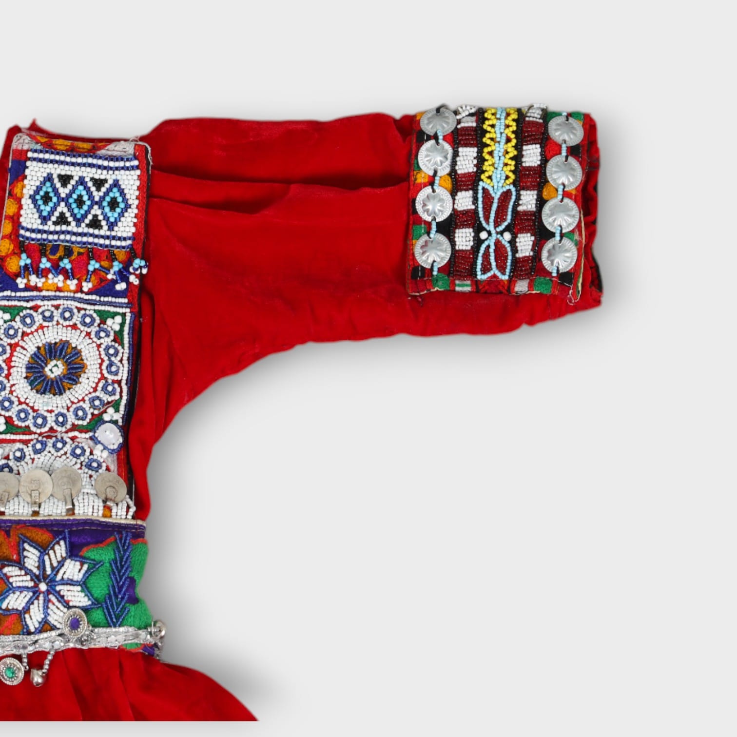 Red Traditional Afghani Baby Dress with Heavy Embroidery and Mirror Work