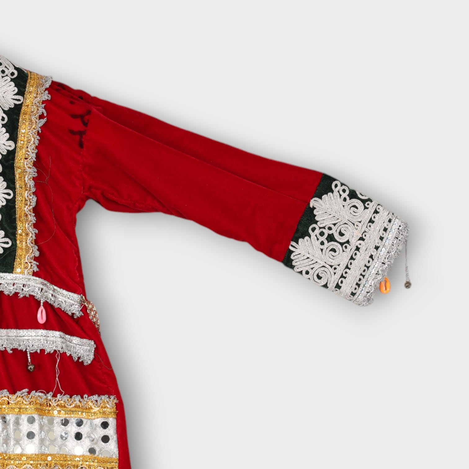 Red Traditional Afghani Baby Dress with Lace and Beaded Embellishments