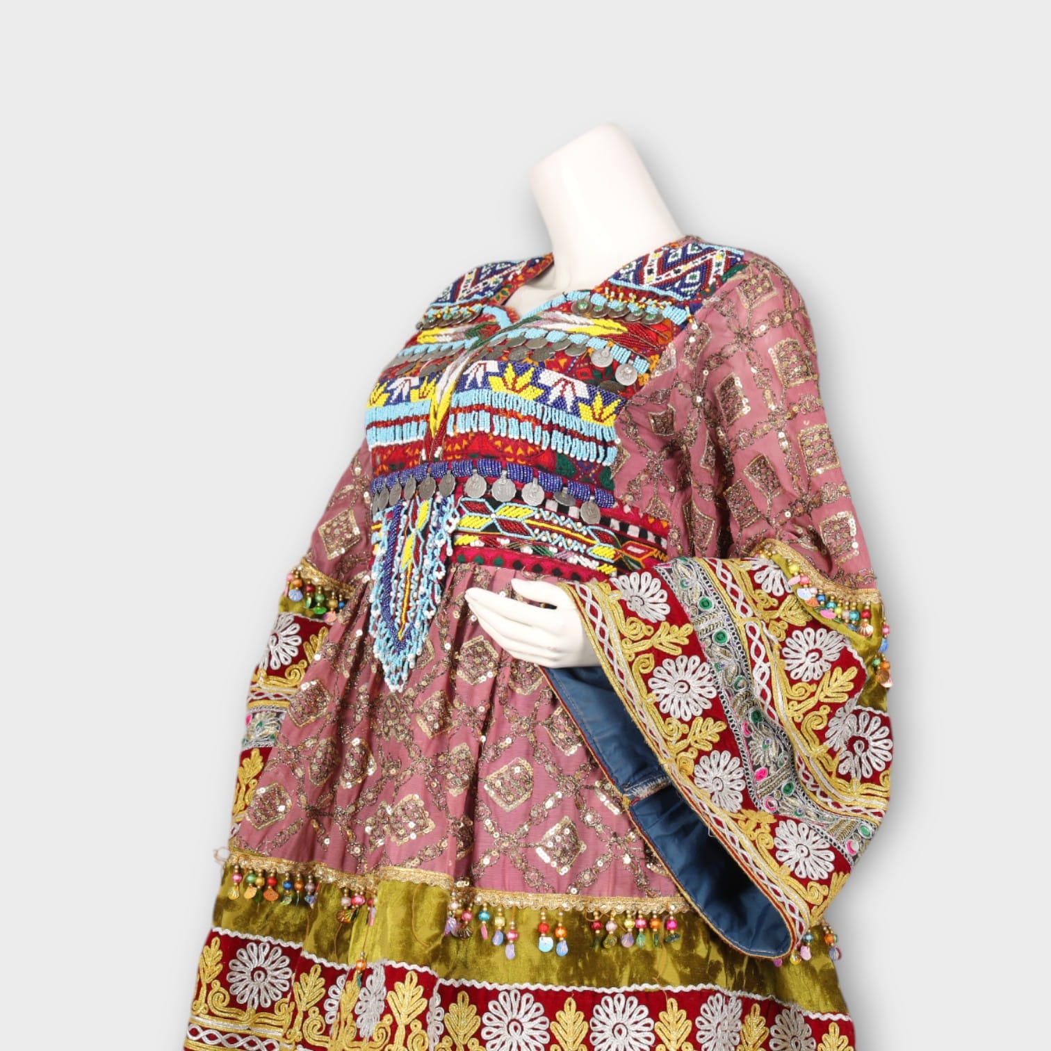 Pink Traditional Afghani Dress with Tie-Dye Pants and Colorful Embroidery