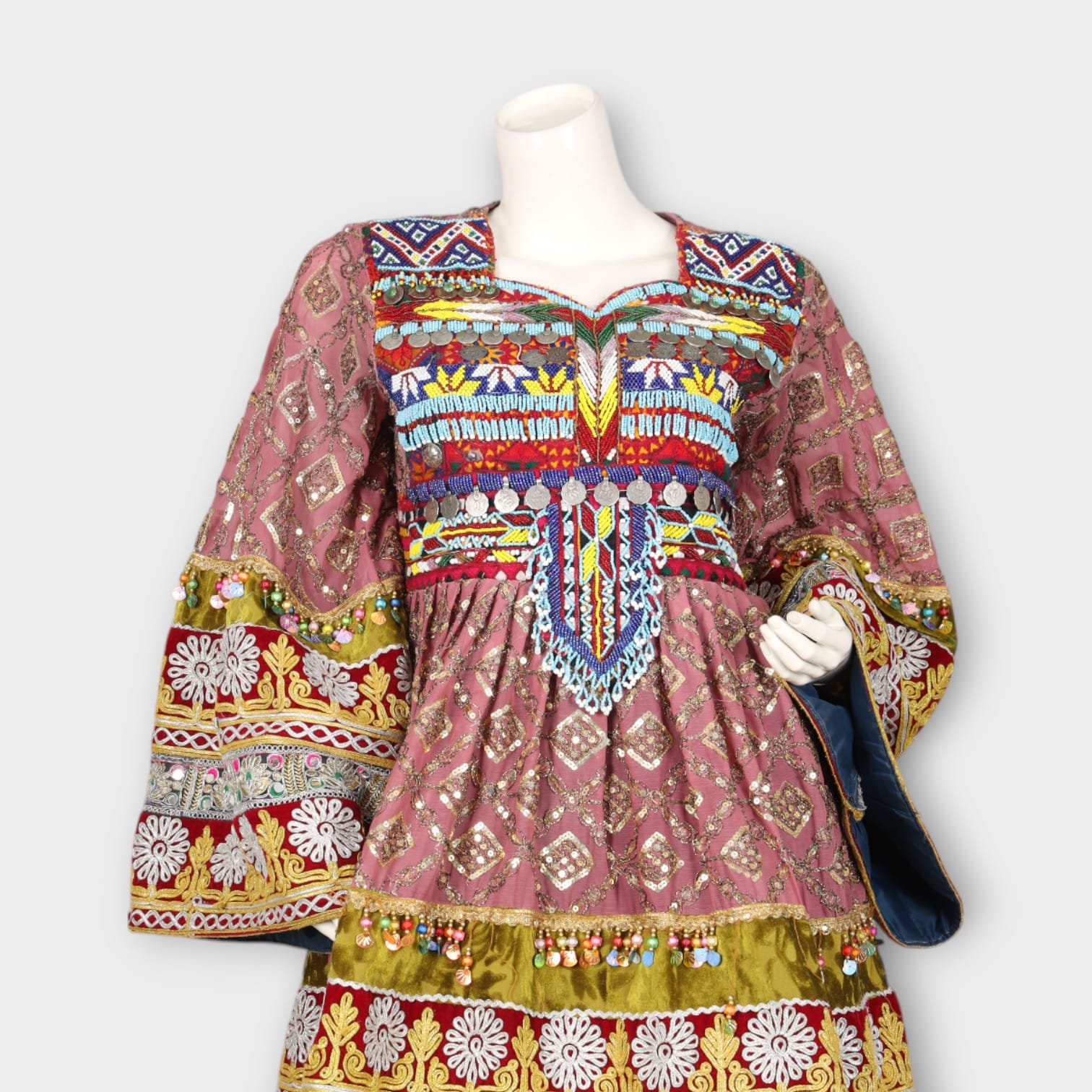 Pink Traditional Afghani Dress with Tie-Dye Pants and Colorful Embroidery
